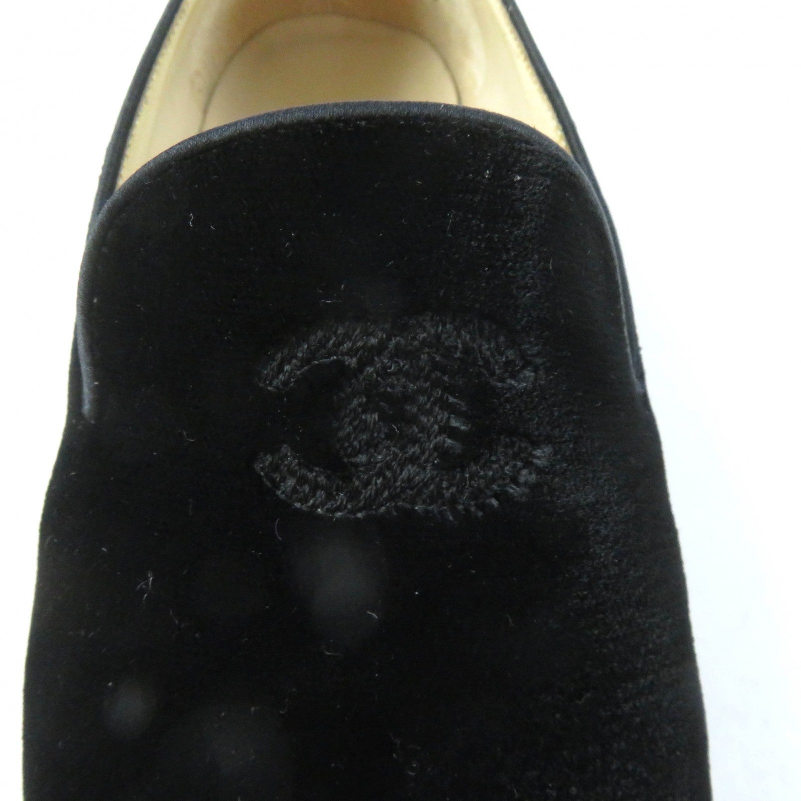 Chanel Velor Slip-on COCO Mark Black 35