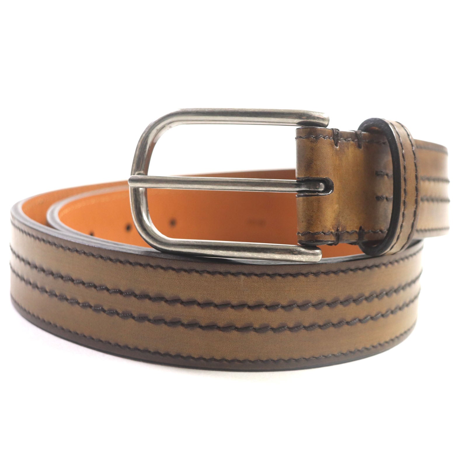 Berluti Leather Belt Brown Silver 85 34