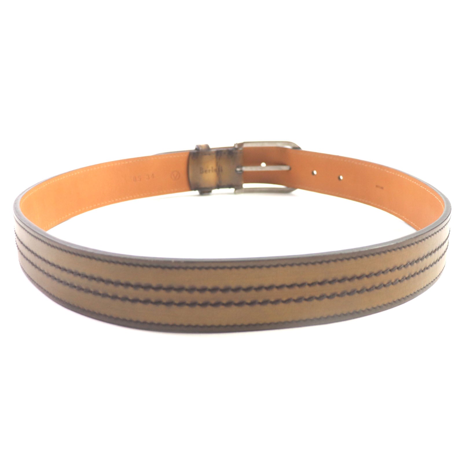 Berluti Leather Belt Brown Silver 85 34