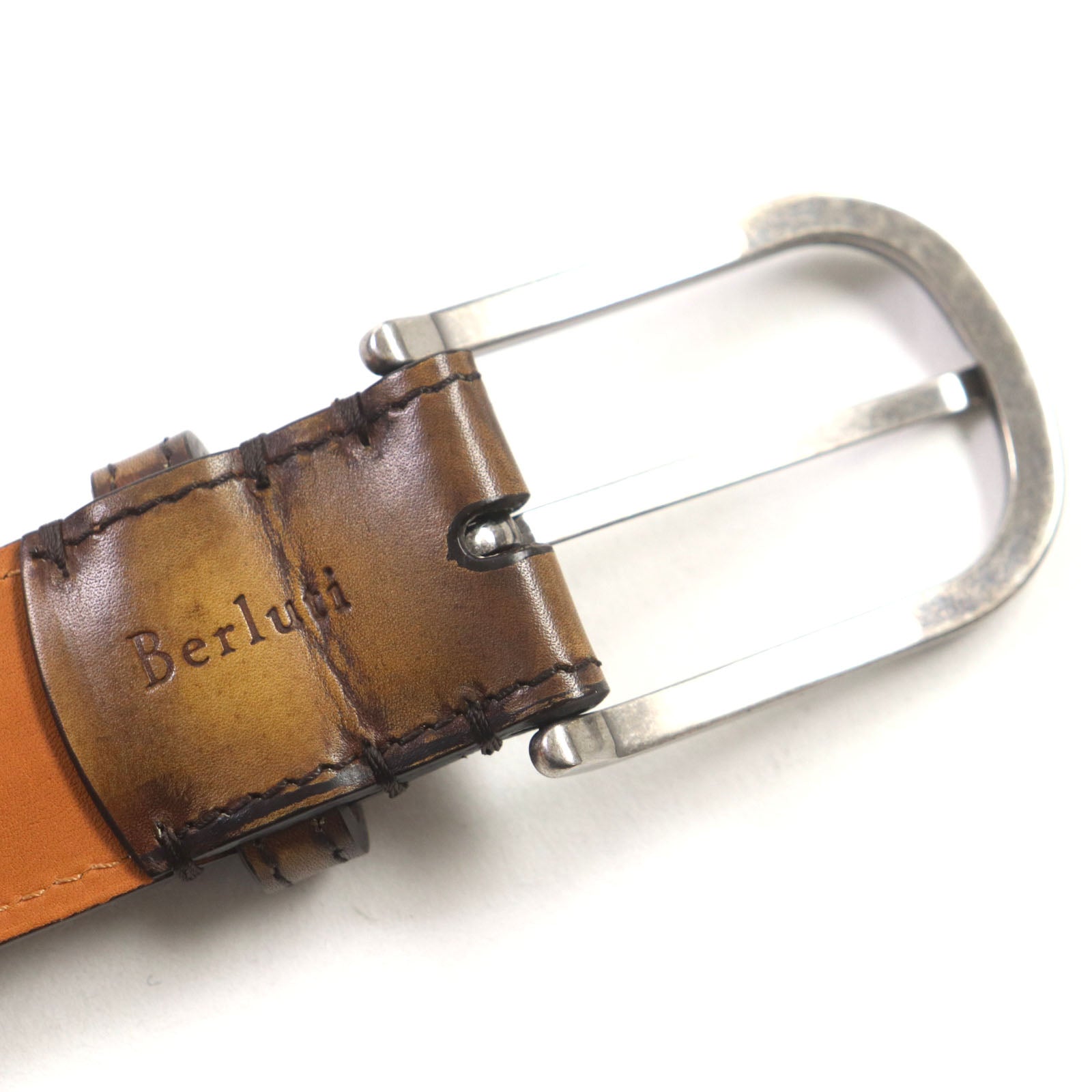 Berluti Leather Belt Brown Silver 85 34