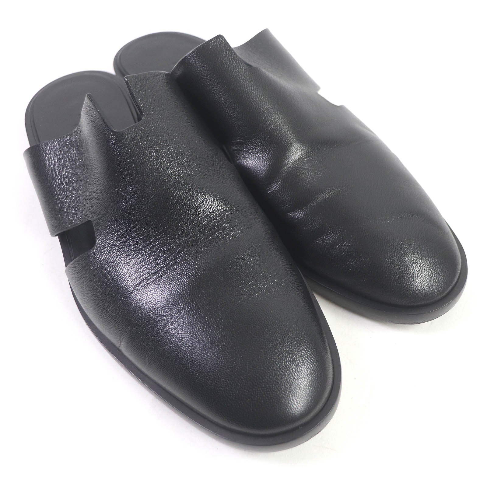 HERMES Leather H Logo Flat Shoes Black 43