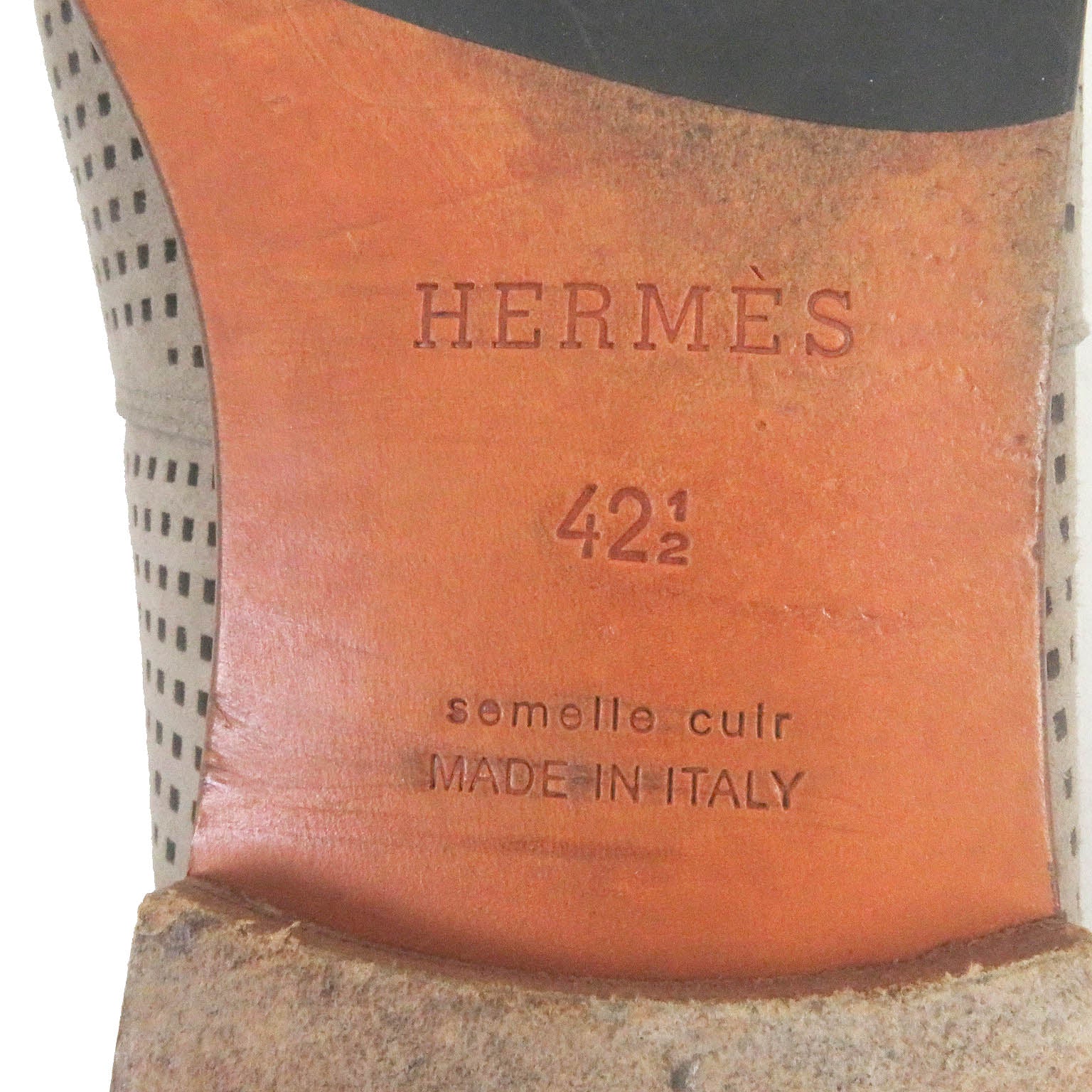 HERMES Suede Leather Eleos Flat Shoes Brown 42.5