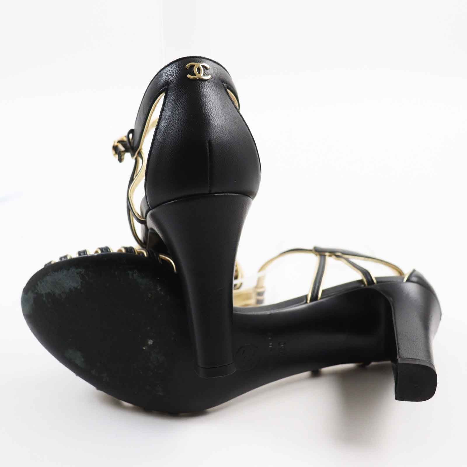 Chanel COCO Mark Ankle Strap Leather Pumps Black