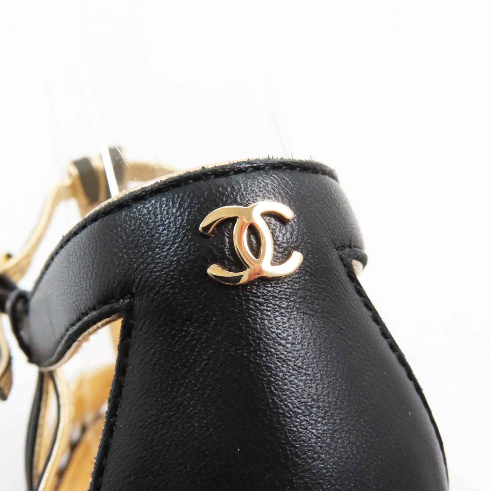 Chanel COCO Mark Ankle Strap Leather Pumps Black