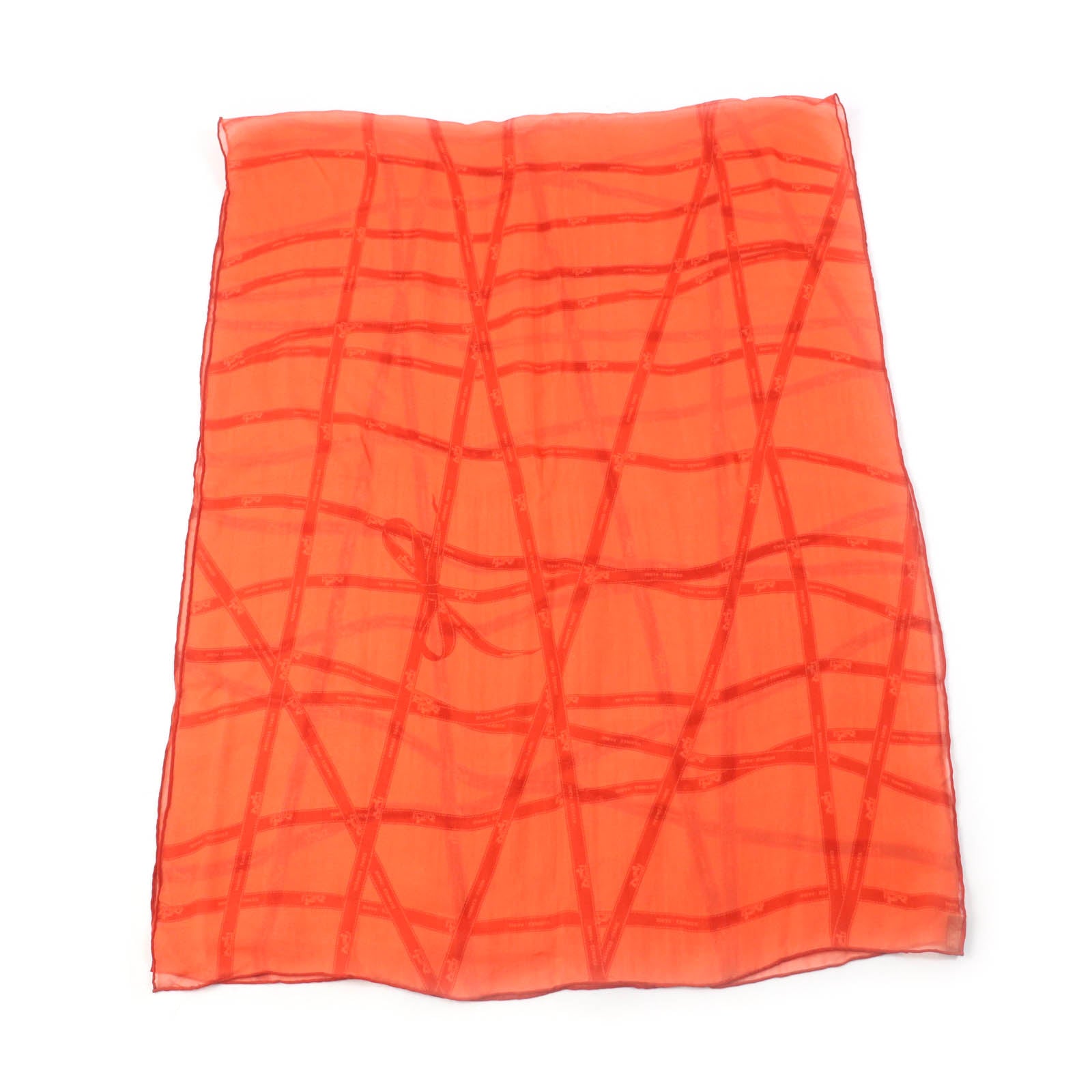 HERMES Silk Bolduc Chiffon Stole Shawl Orange