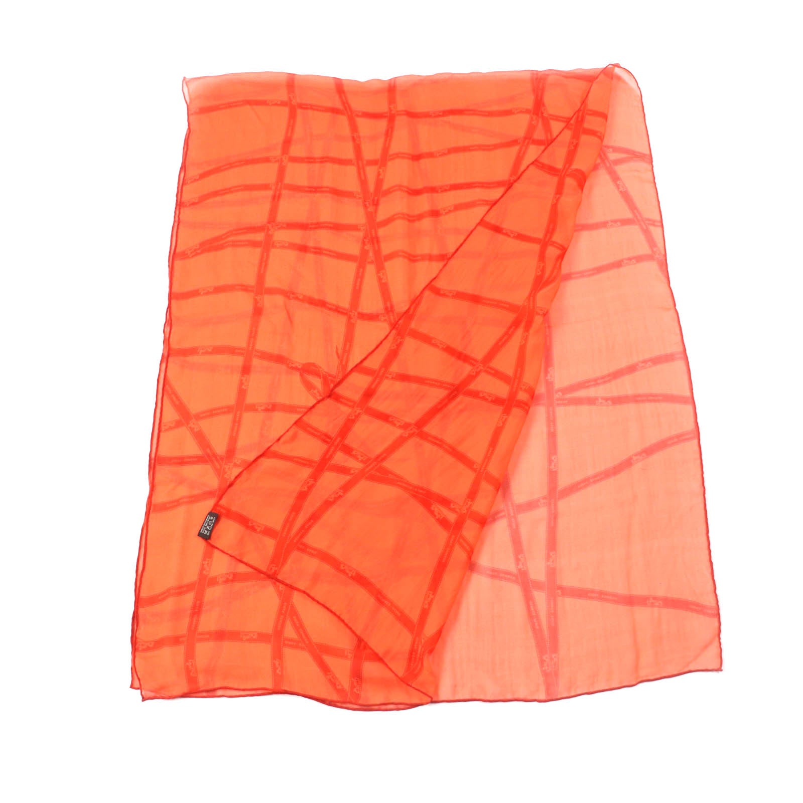 HERMES Silk Bolduc Chiffon Stole Shawl Orange