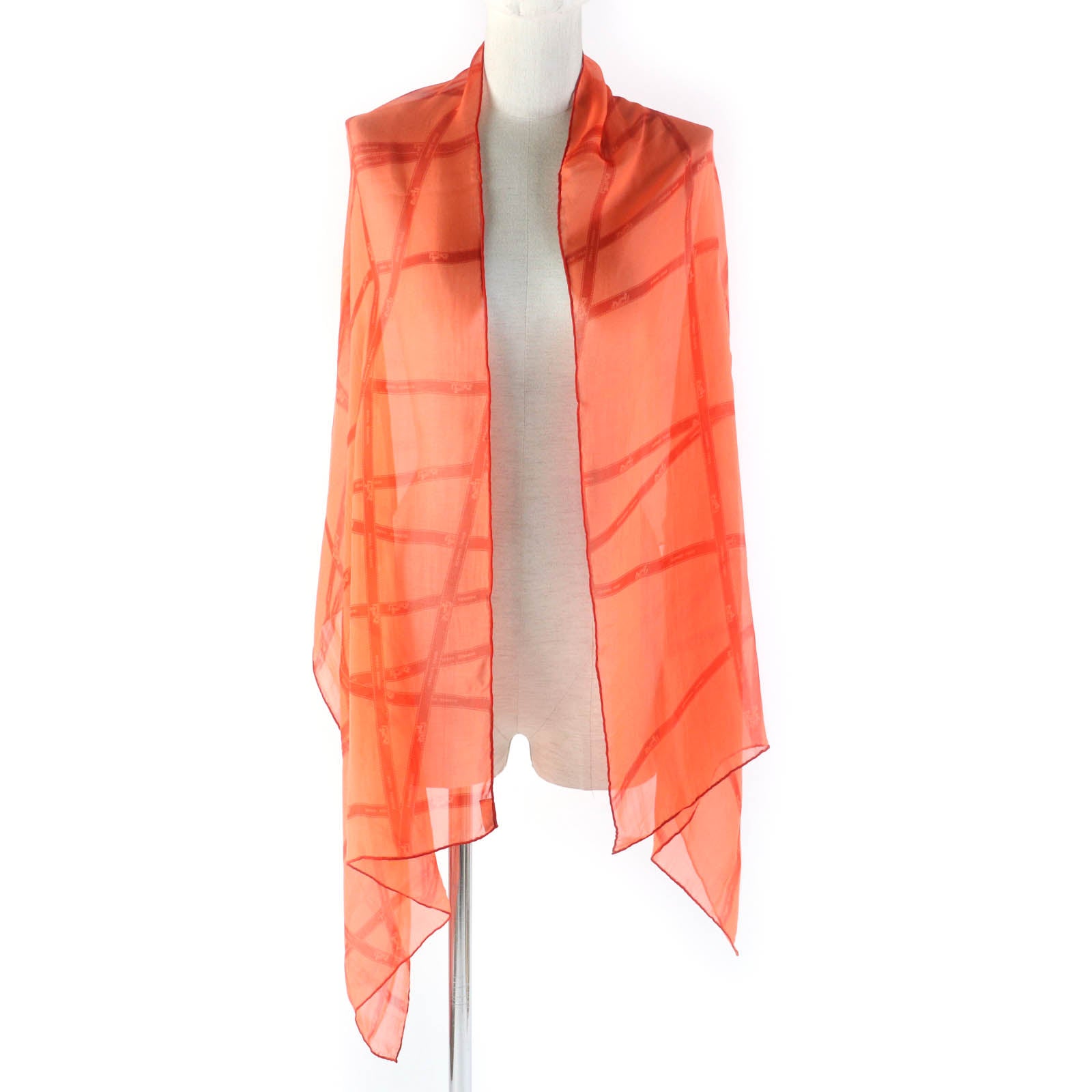 HERMES Silk Bolduc Chiffon Stole Shawl Orange