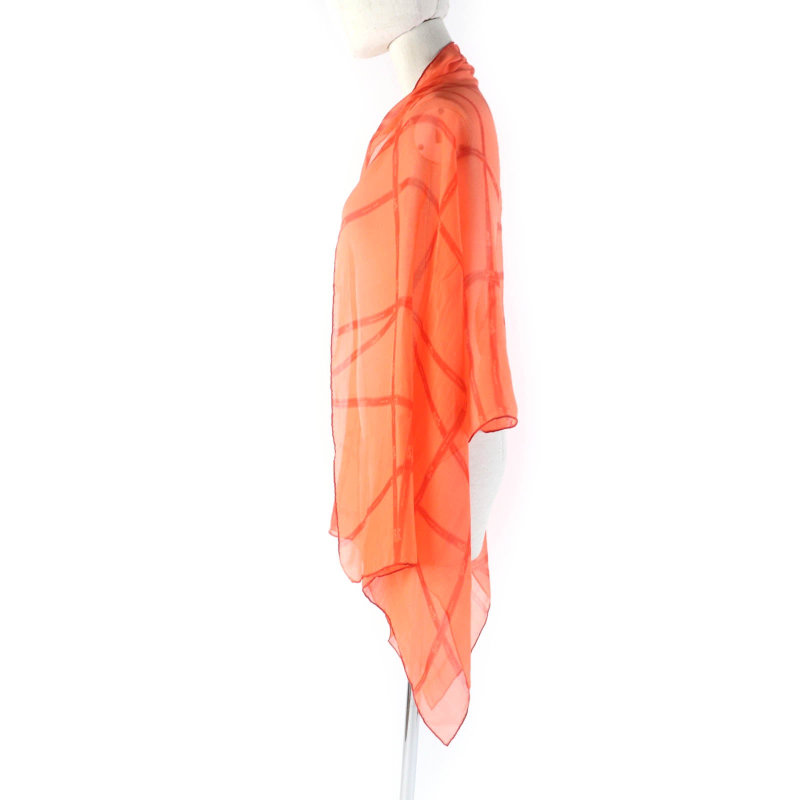 HERMES Silk Bolduc Chiffon Stole Shawl Orange