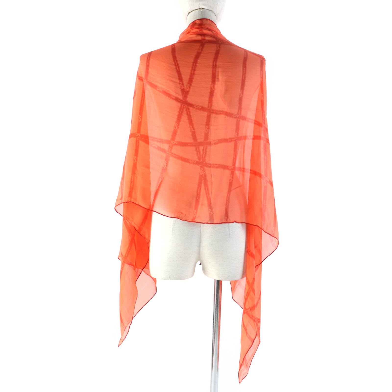 HERMES Silk Bolduc Chiffon Stole Shawl Orange