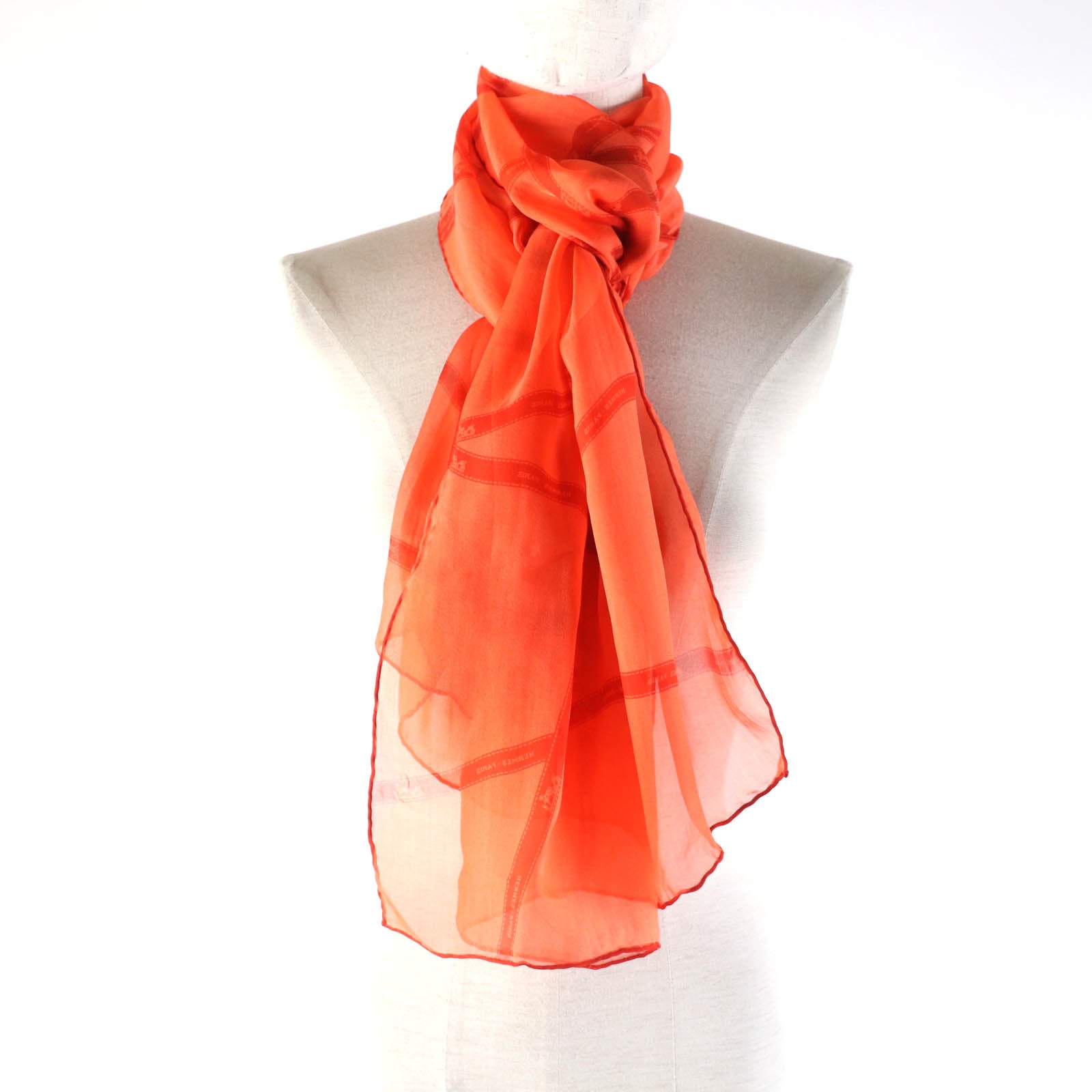 HERMES Silk Bolduc Chiffon Stole Shawl Orange