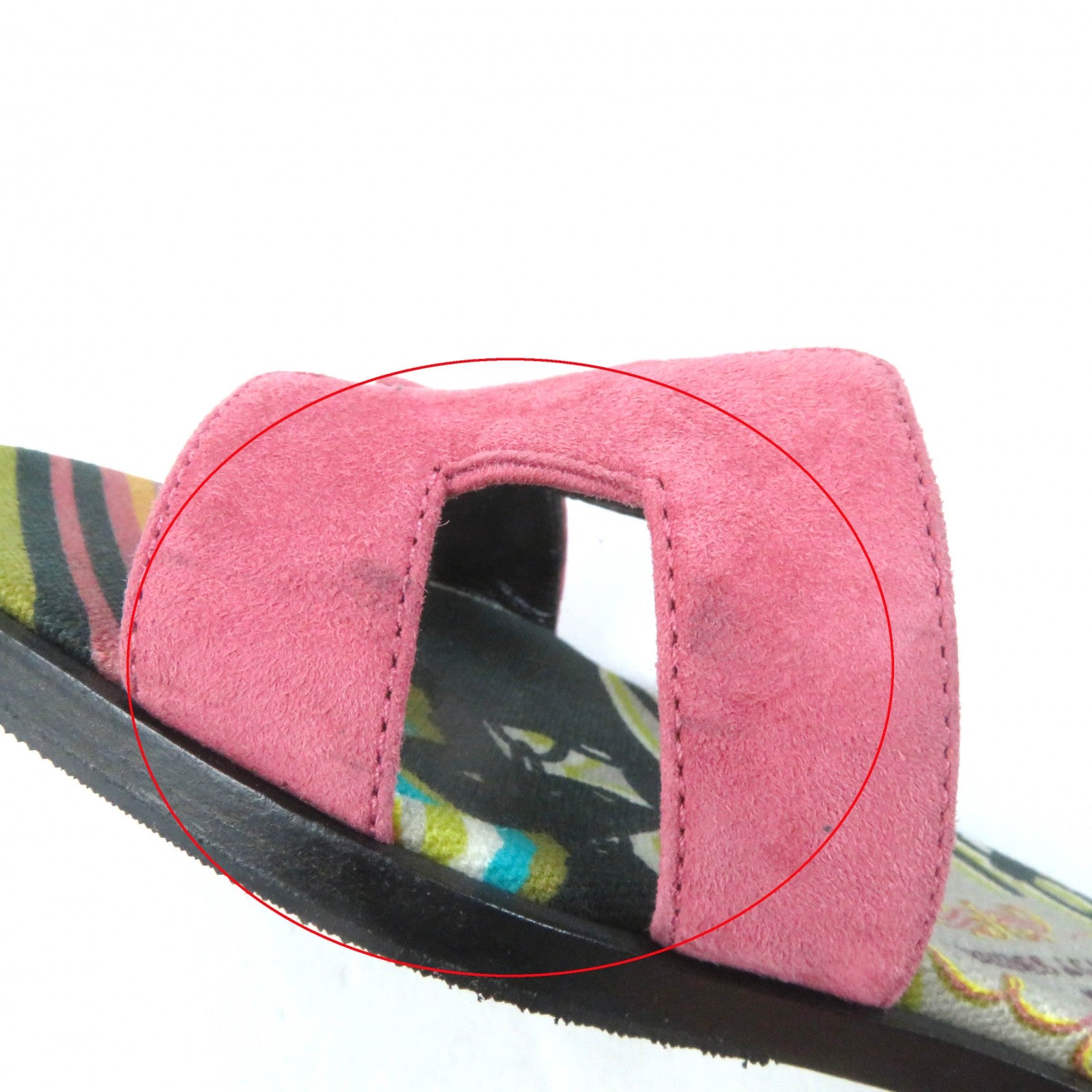 HERMES Oran H Suede Leather Sandals Pink 36