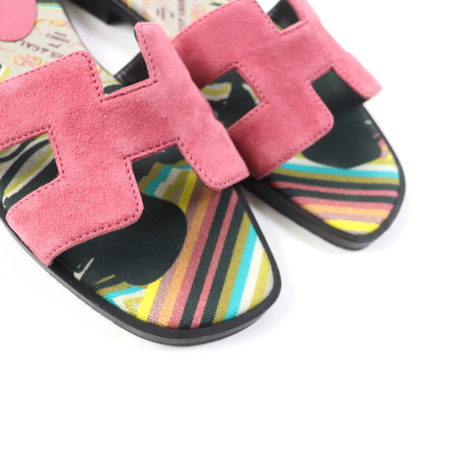 HERMES Oran H Suede Leather Sandals Pink 36