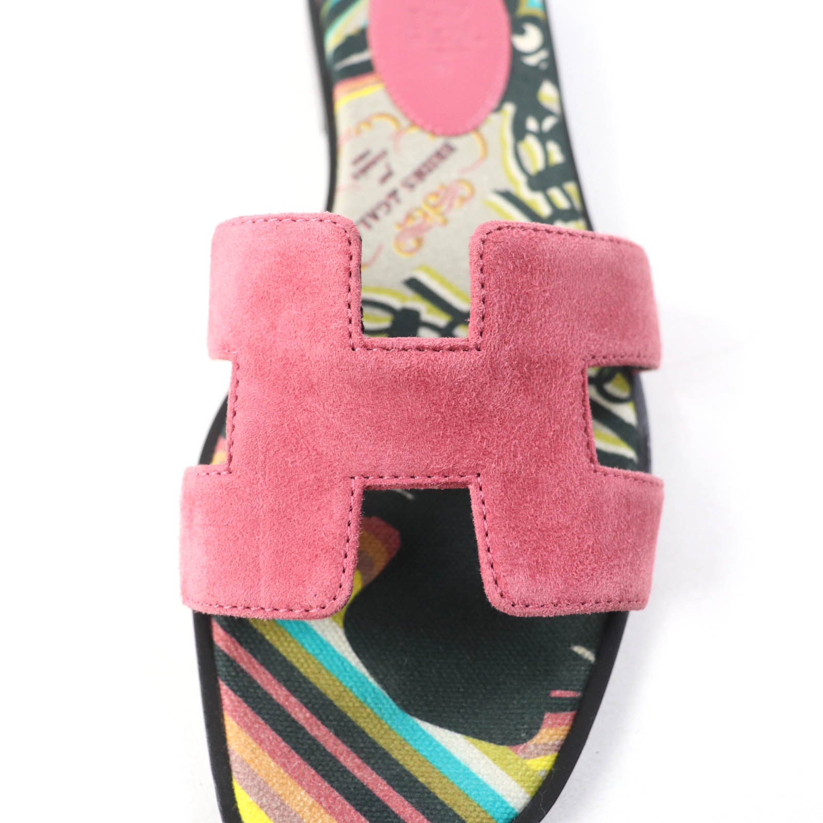 HERMES Oran H Suede Leather Sandals Pink 36