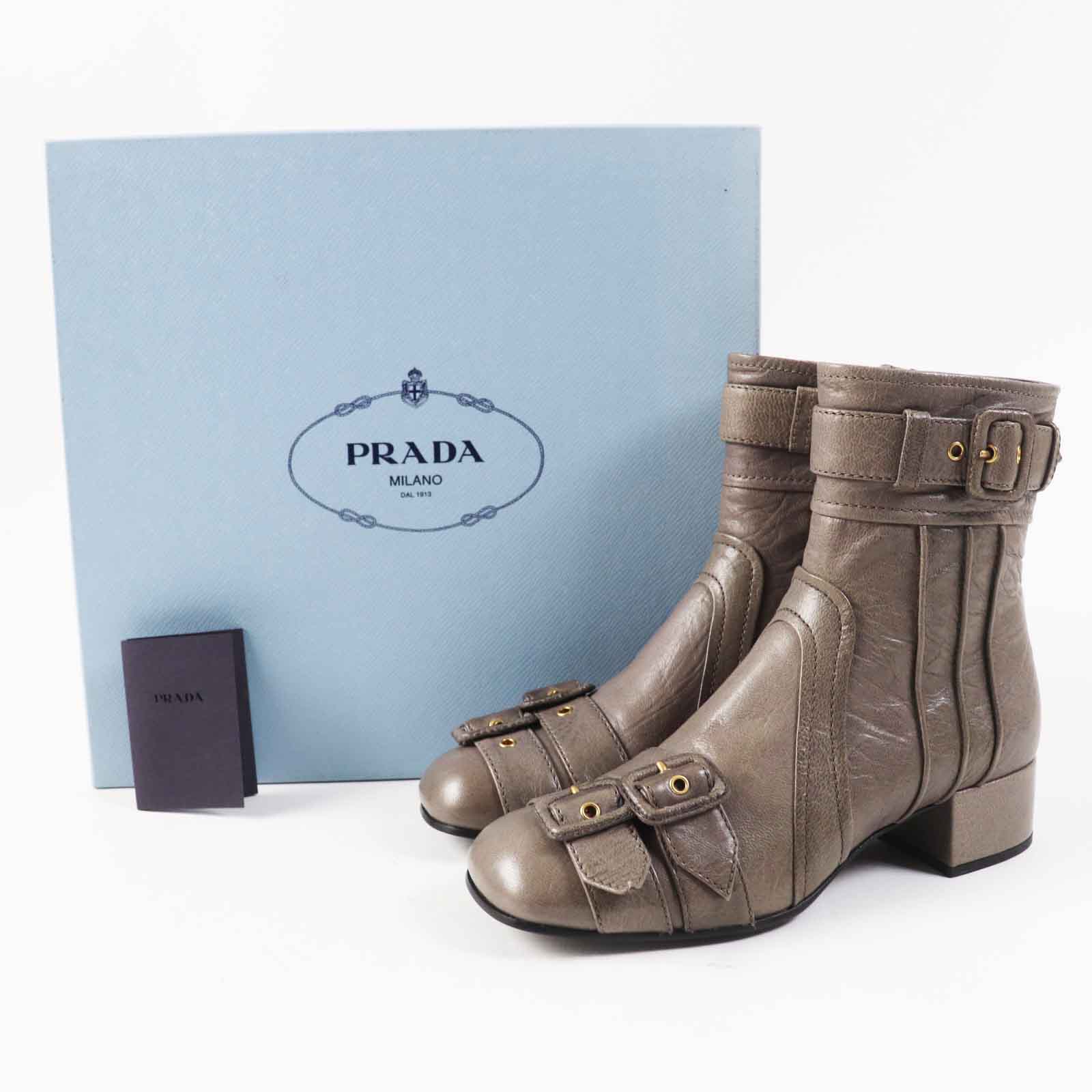 PRADA Leather Short Boots Brown Gray 37.5