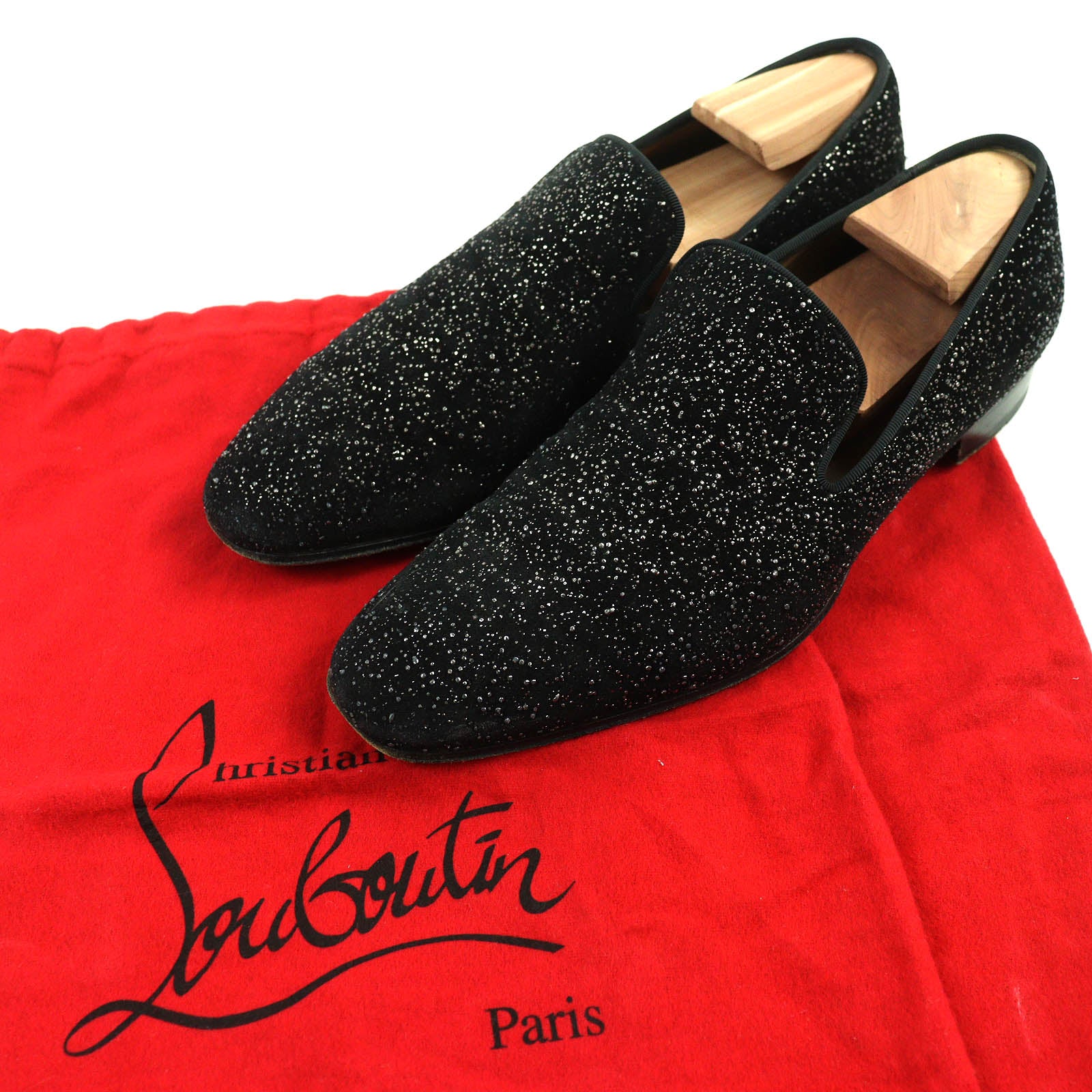 Christian Louboutin Glitter Suede Leather Shoes Black