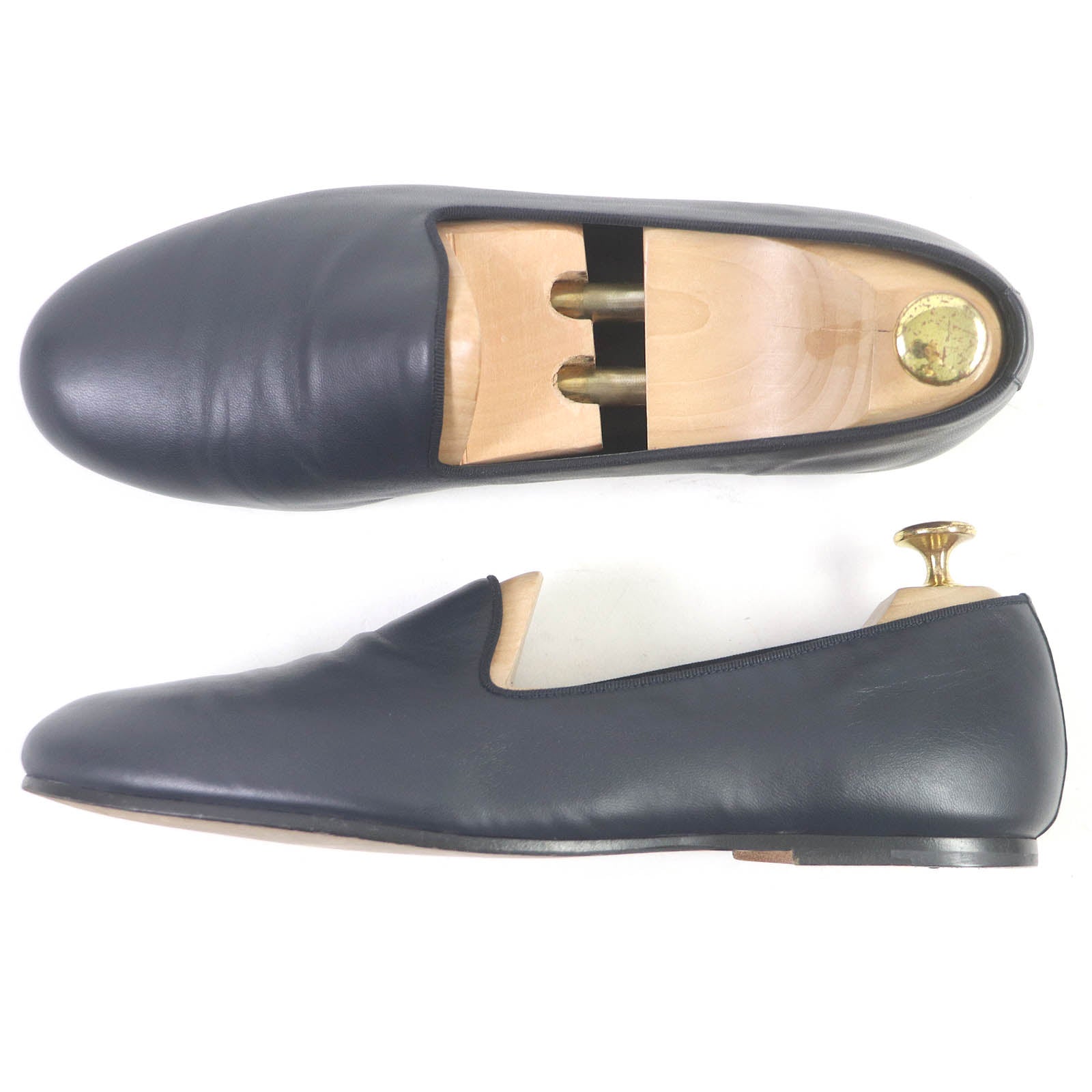 HERMES Leather Slip-on Loafers Navy 41