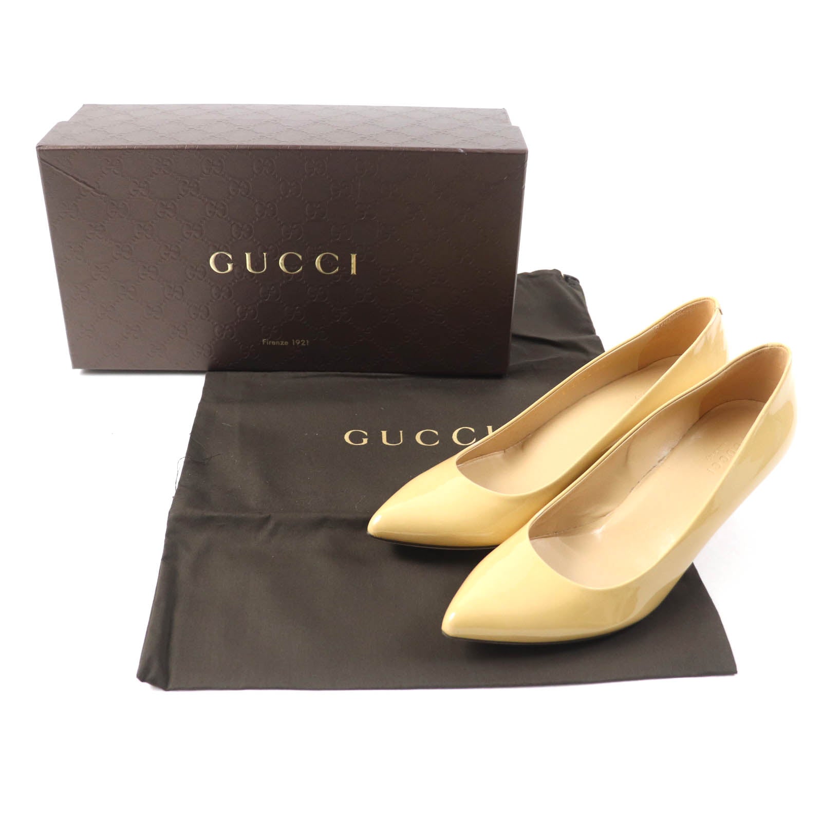 GUCCI Patent Leather Pumps Beige 36.5