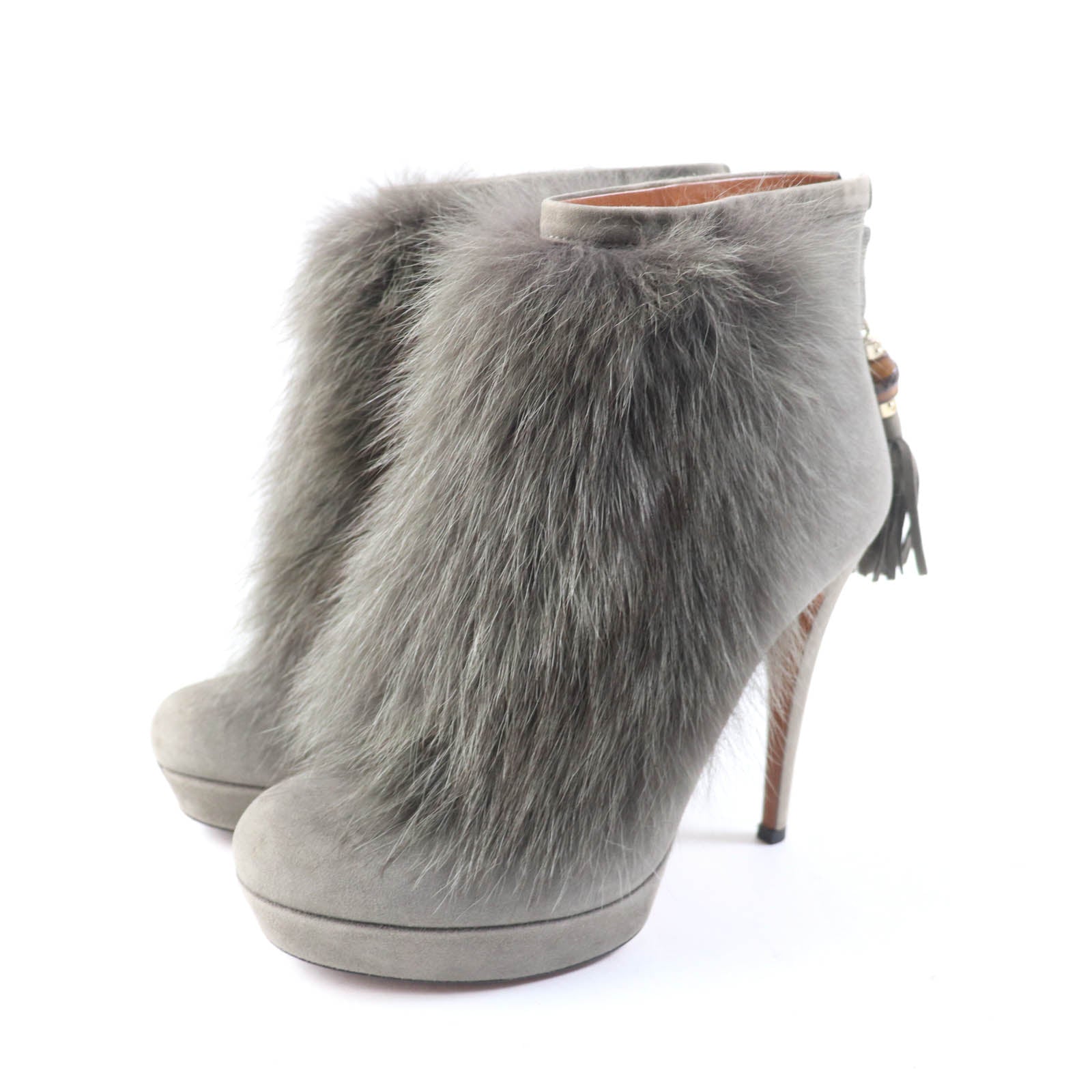 Gucci Suede Leather Mink Ankle Boots Gray 37