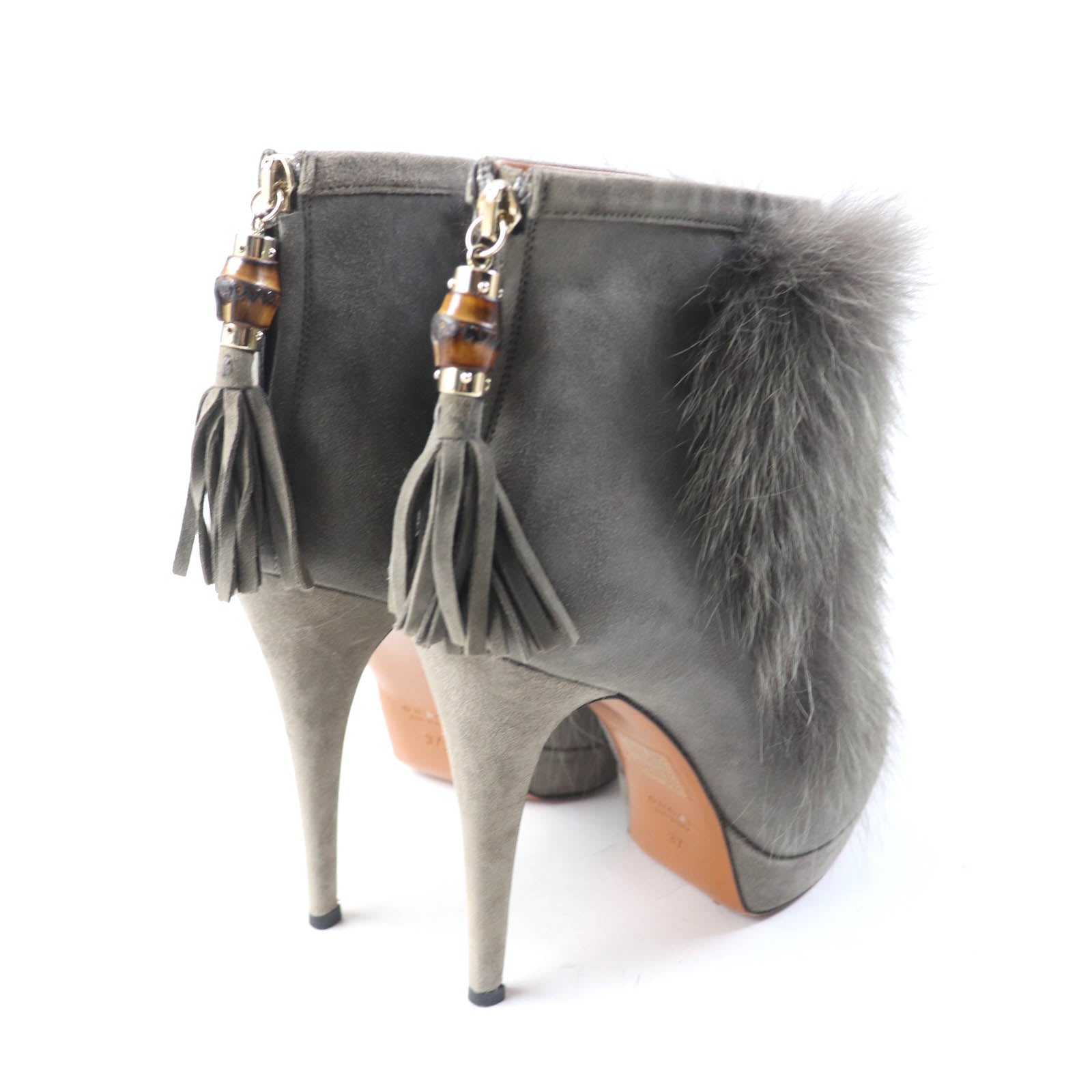 Gucci Suede Leather Mink Ankle Boots Gray 37