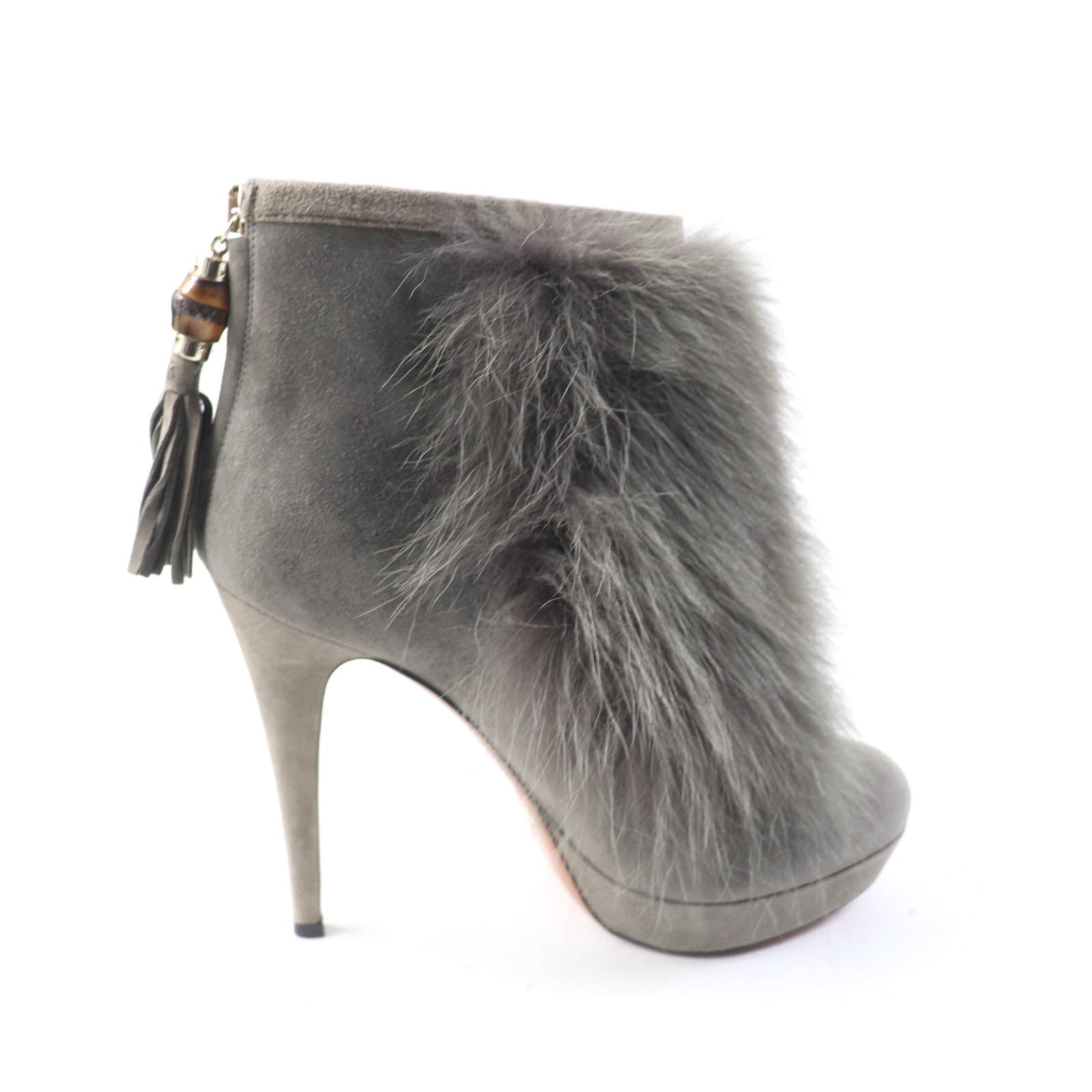 Gucci Suede Leather Mink Ankle Boots Gray 37