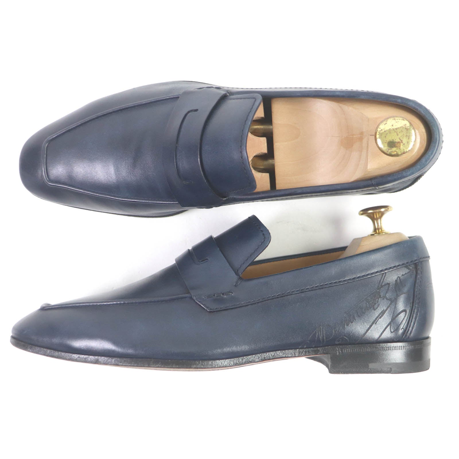 Berluti Leather Coin Loafers Navy 6 Men