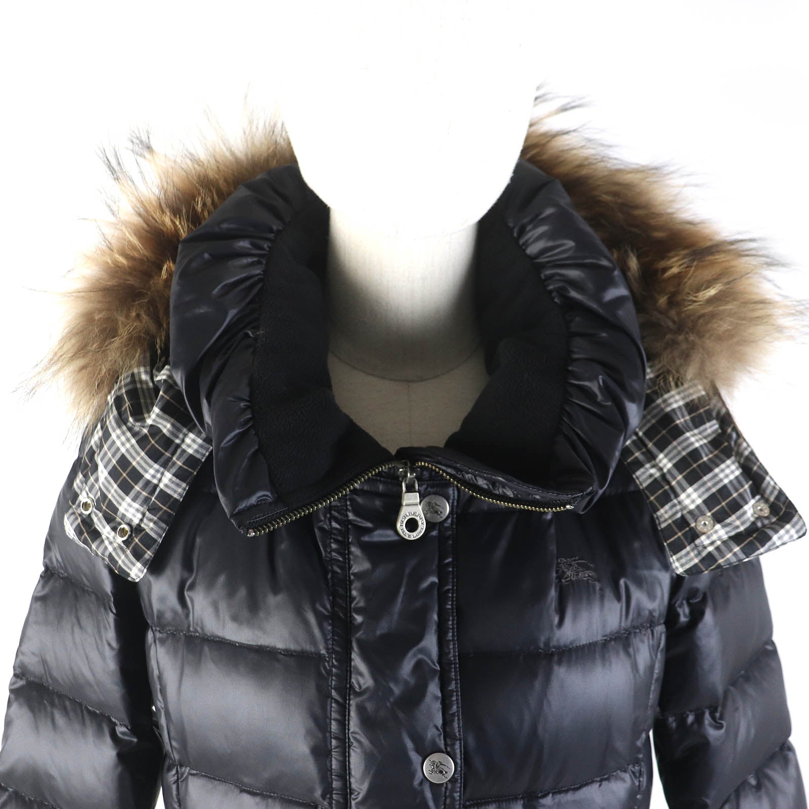 Burberry Checkered Hooded Down Coat Black Women