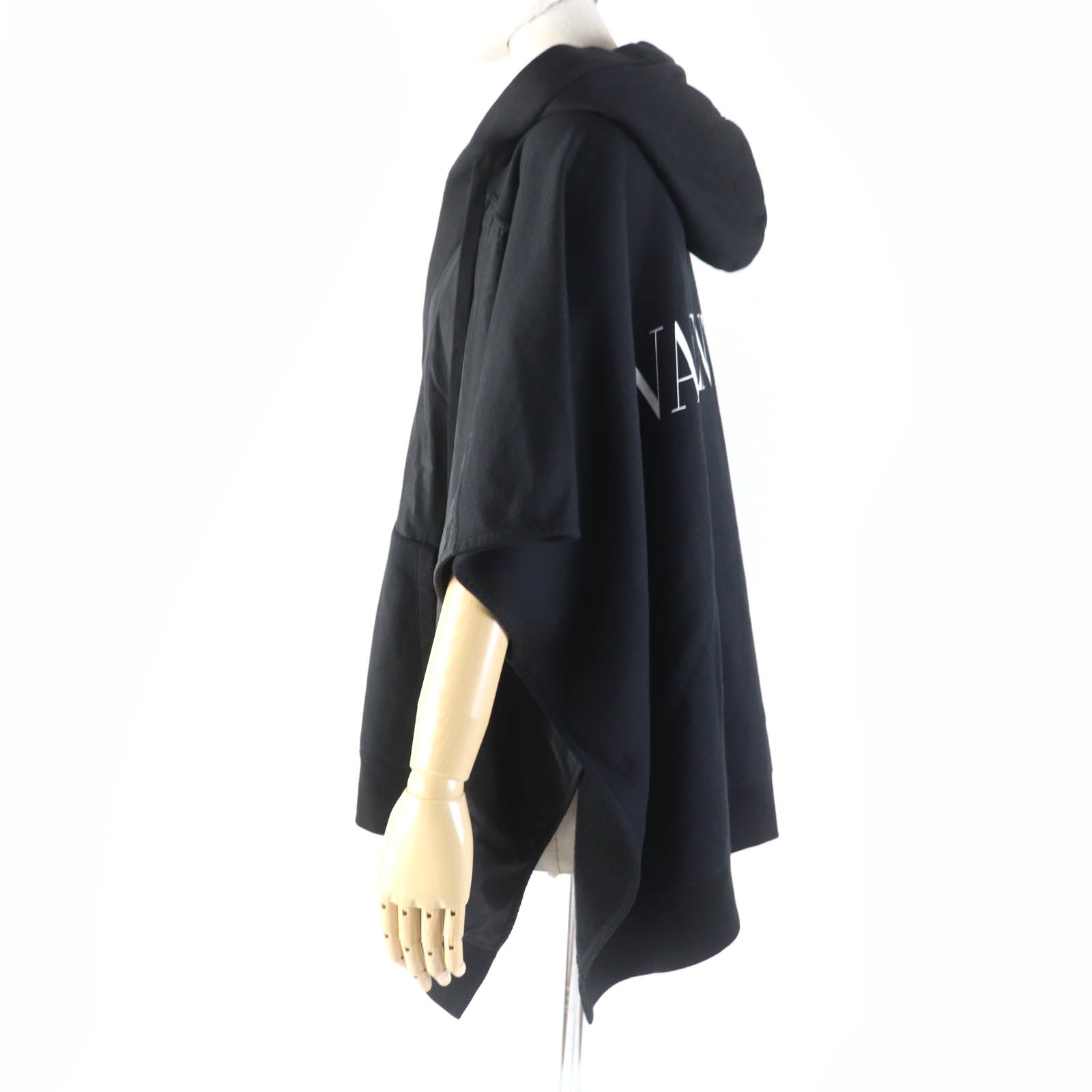 Valentino Logo Print Hoodie Poncho Black S