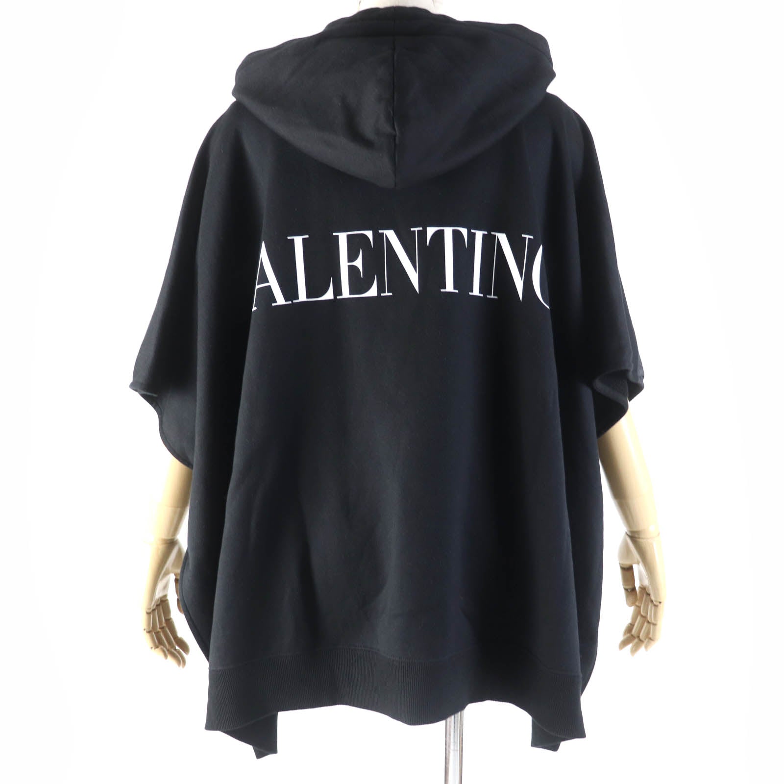 Valentino Logo Print Hoodie Poncho Black S