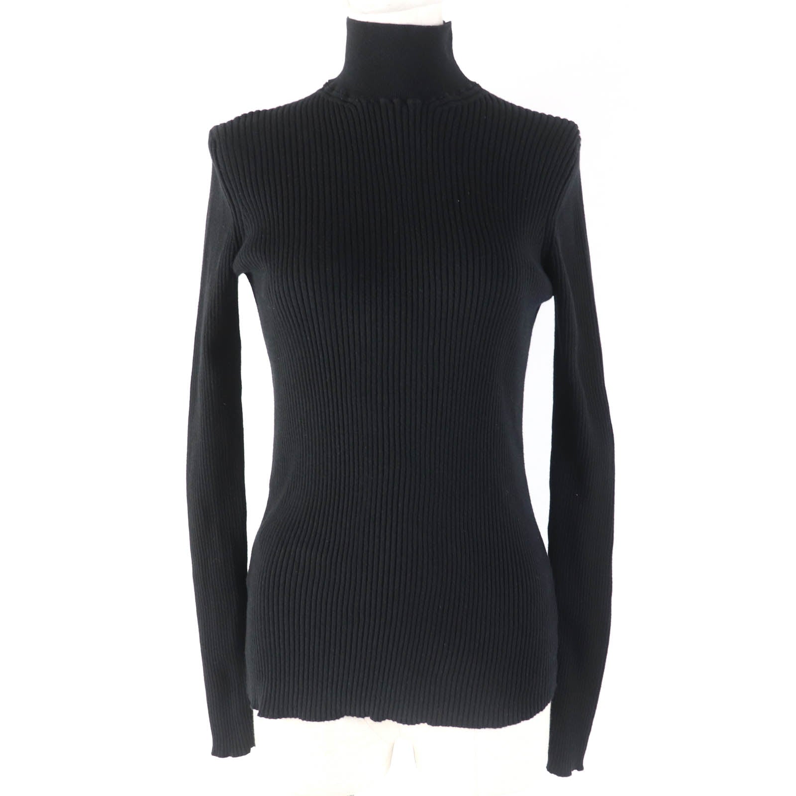 PRADA Cotton Ribbed Knit High Neck Black 36