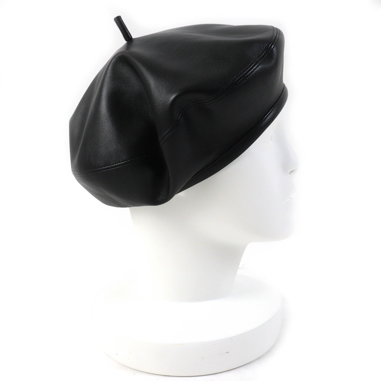 Dior Lamb Leather Silk Beret Hat Black