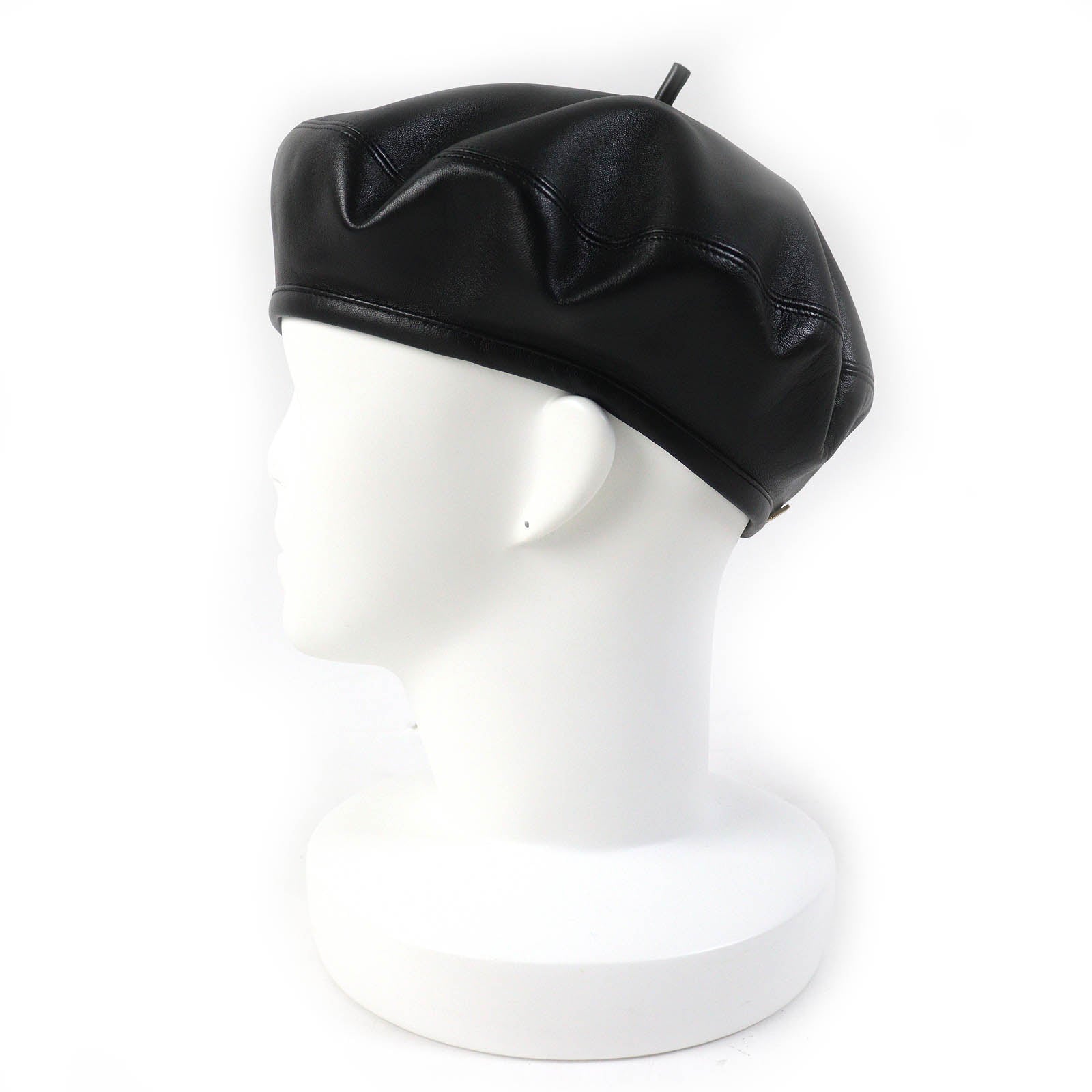 Dior Lamb Leather Silk Beret Hat Black