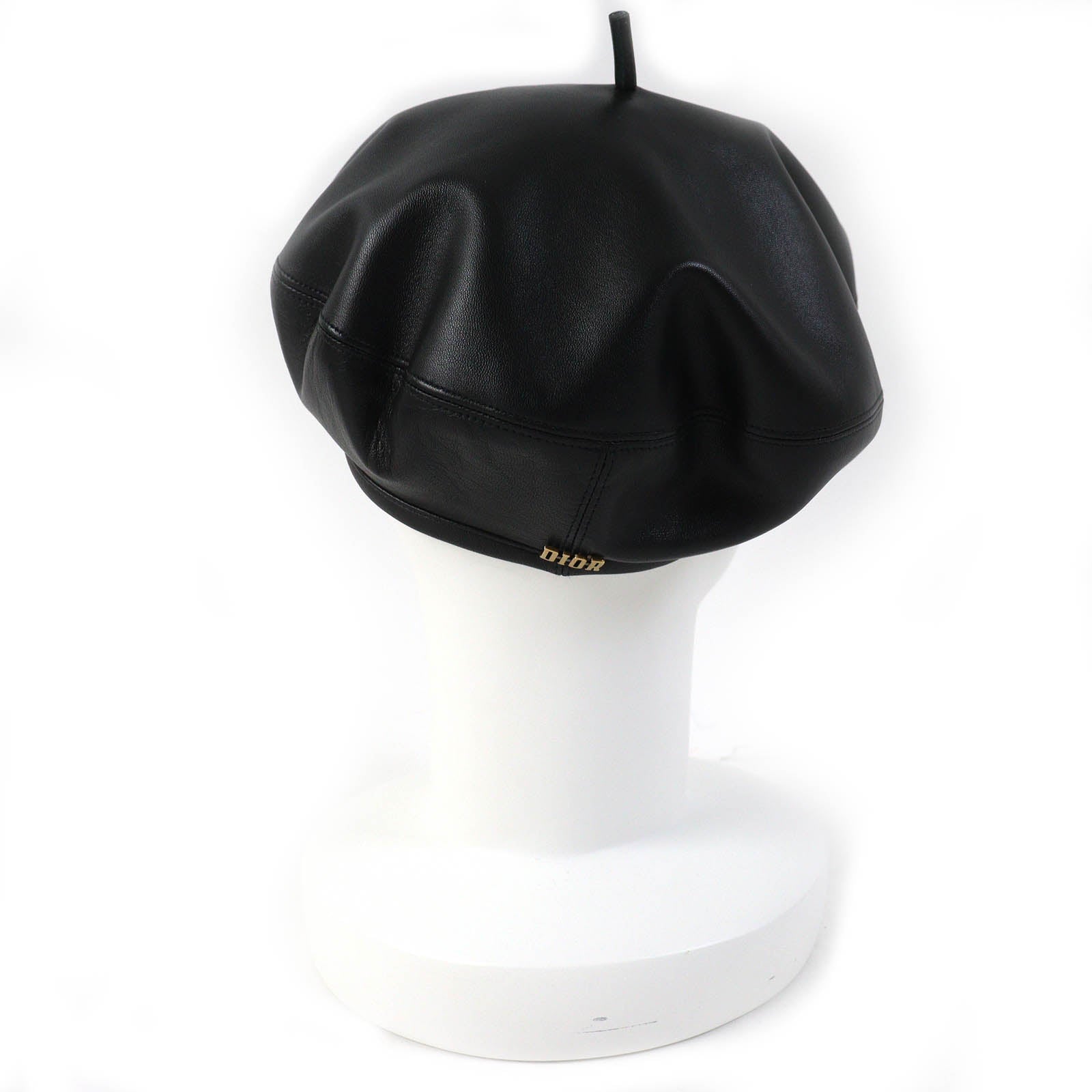 Dior Lamb Leather Silk Beret Hat Black