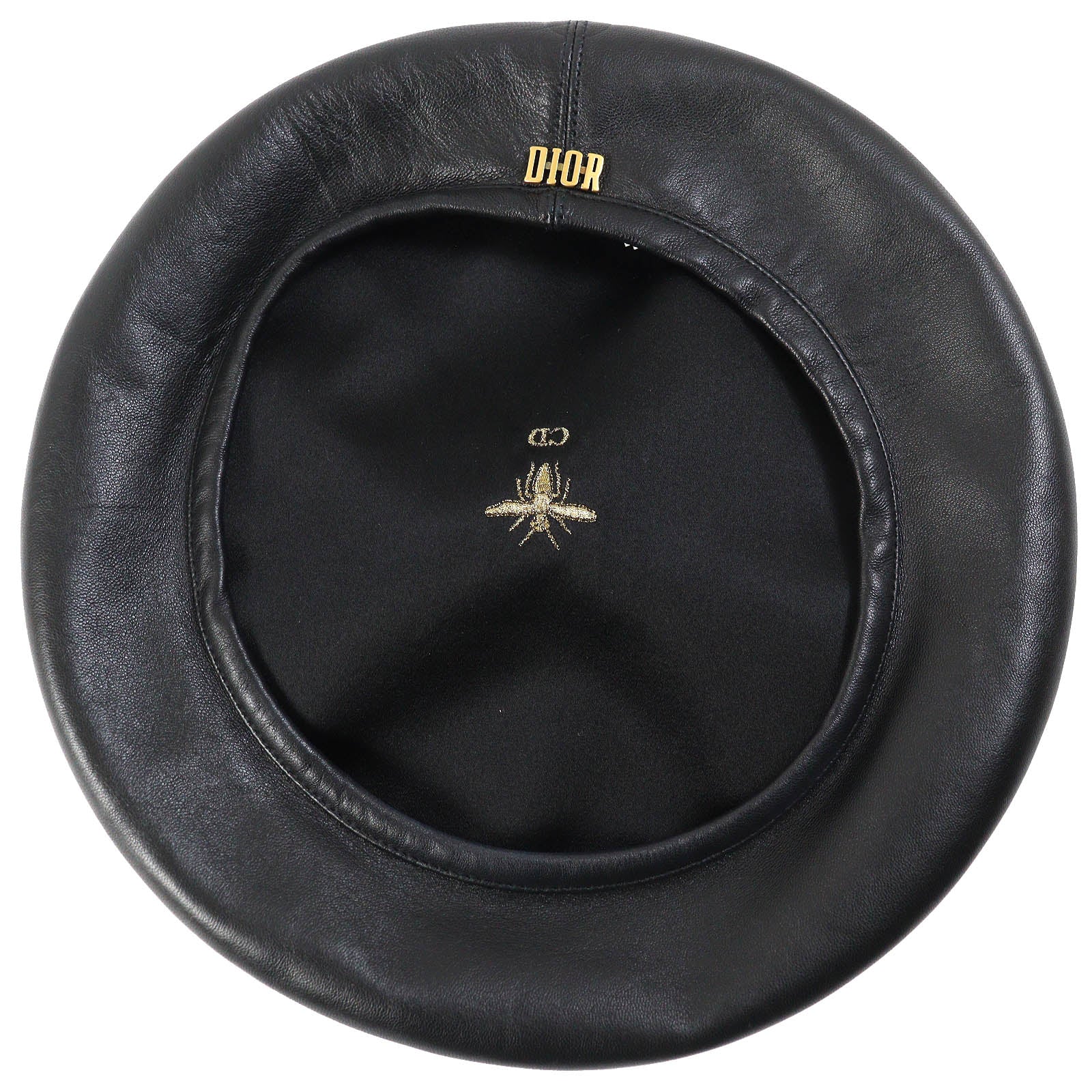 Dior Lamb Leather Silk Beret Hat Black