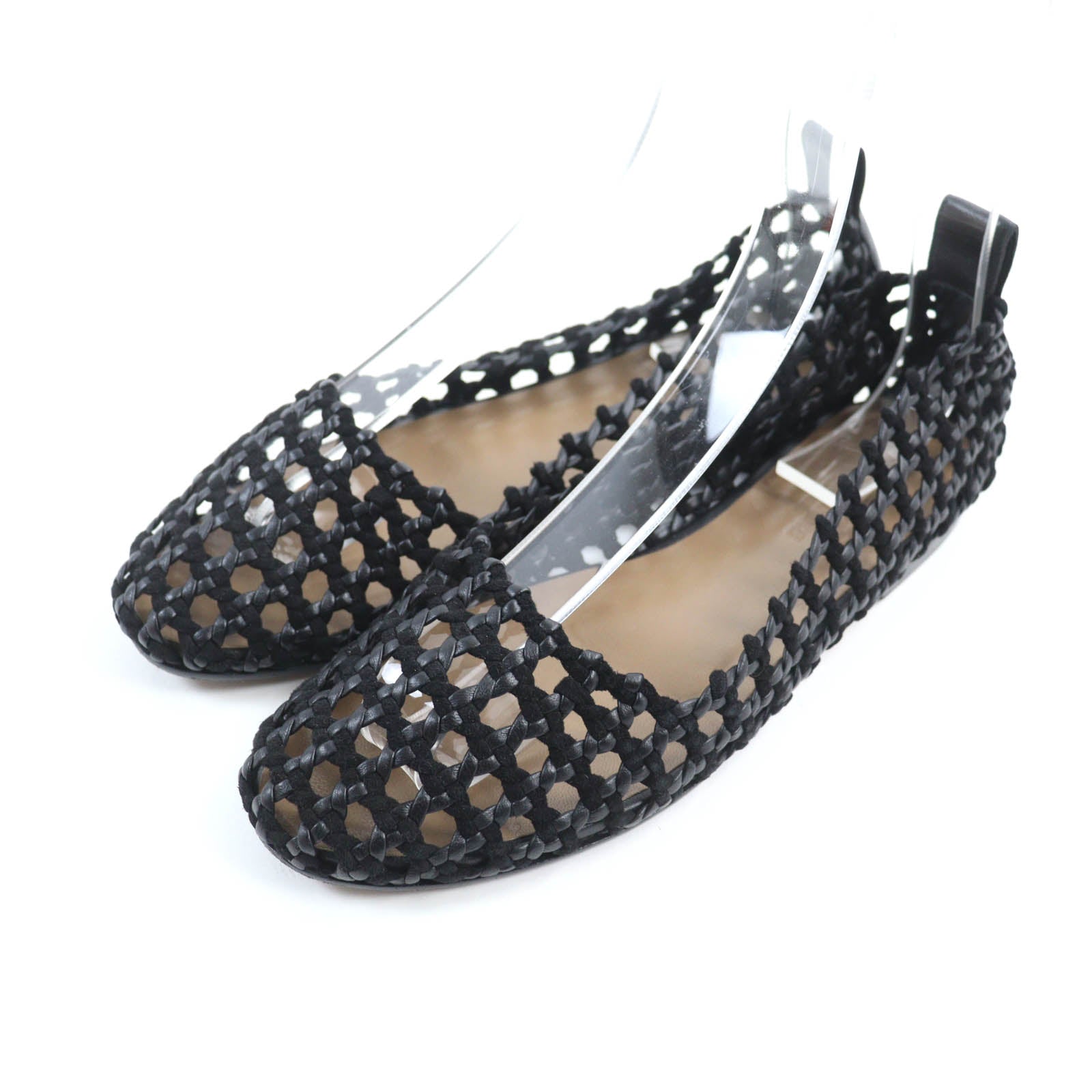 HERMES Suede Leather Braided Flat Shoes Black 36.5