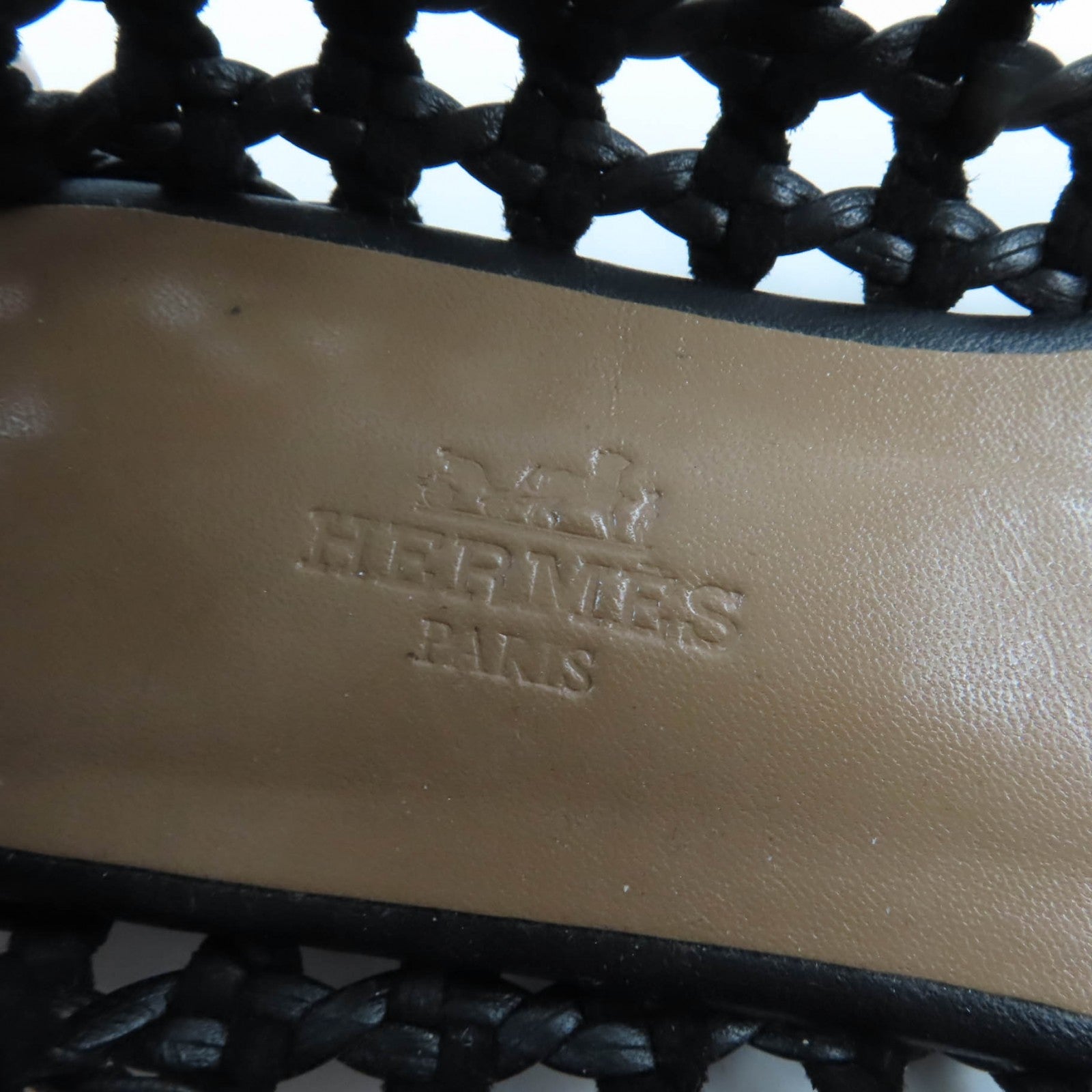 HERMES Suede Leather Braided Flat Shoes Black 36.5