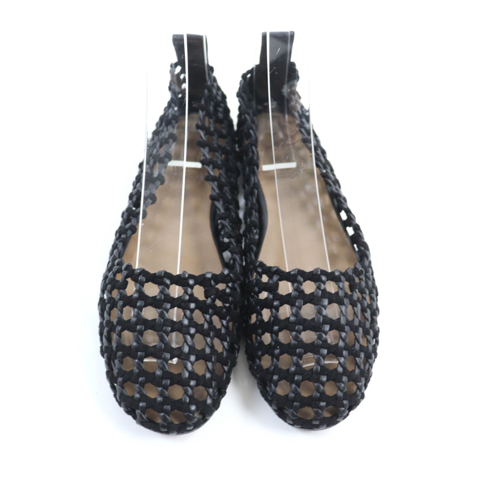 HERMES Suede Leather Braided Flat Shoes Black 36.5