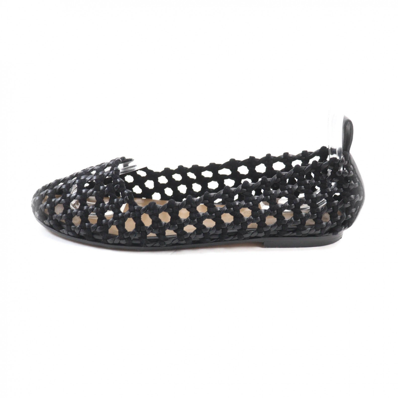 HERMES Suede Leather Braided Flat Shoes Black 36.5