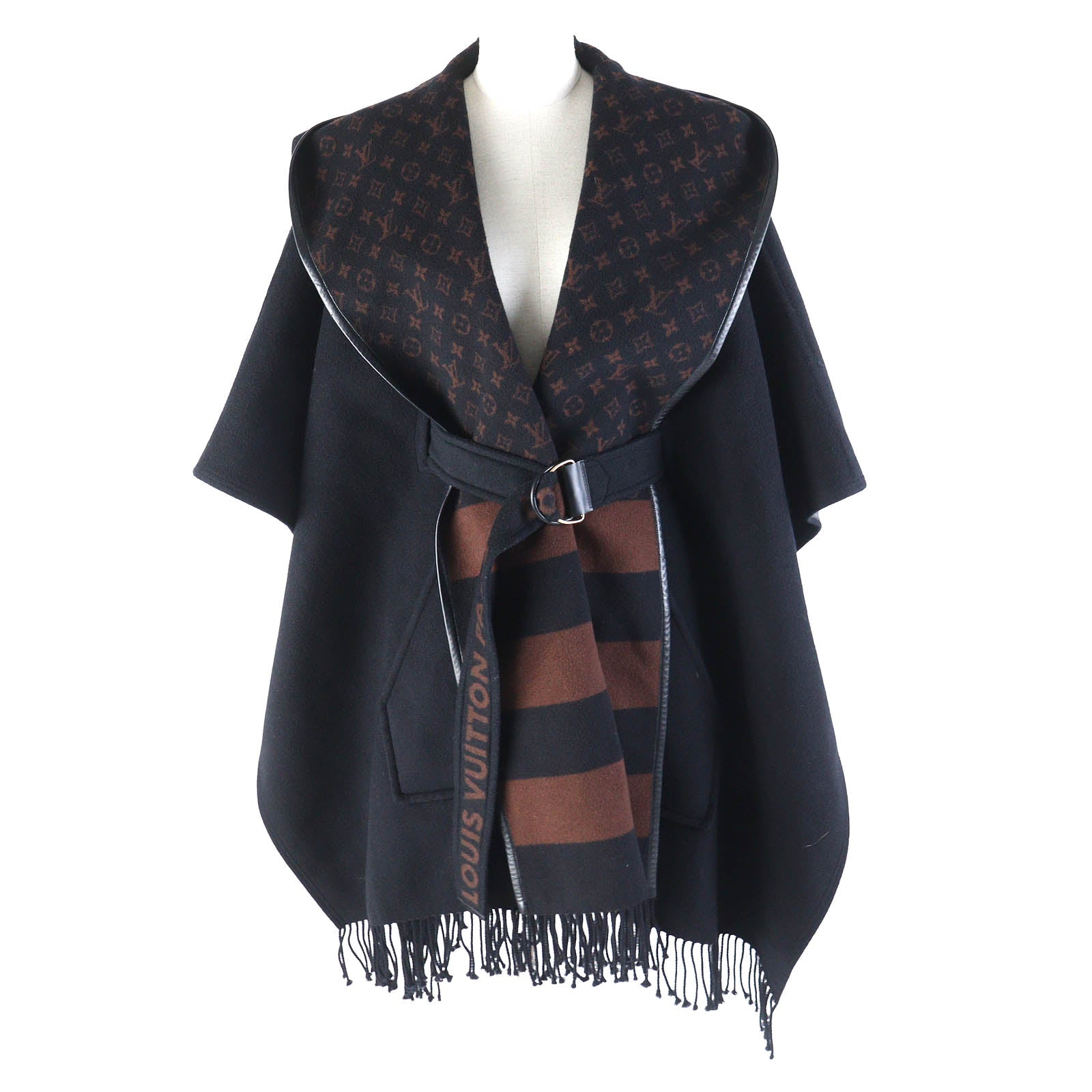 Louis Vuitton Wool Silk Hooded Cape Coat Black