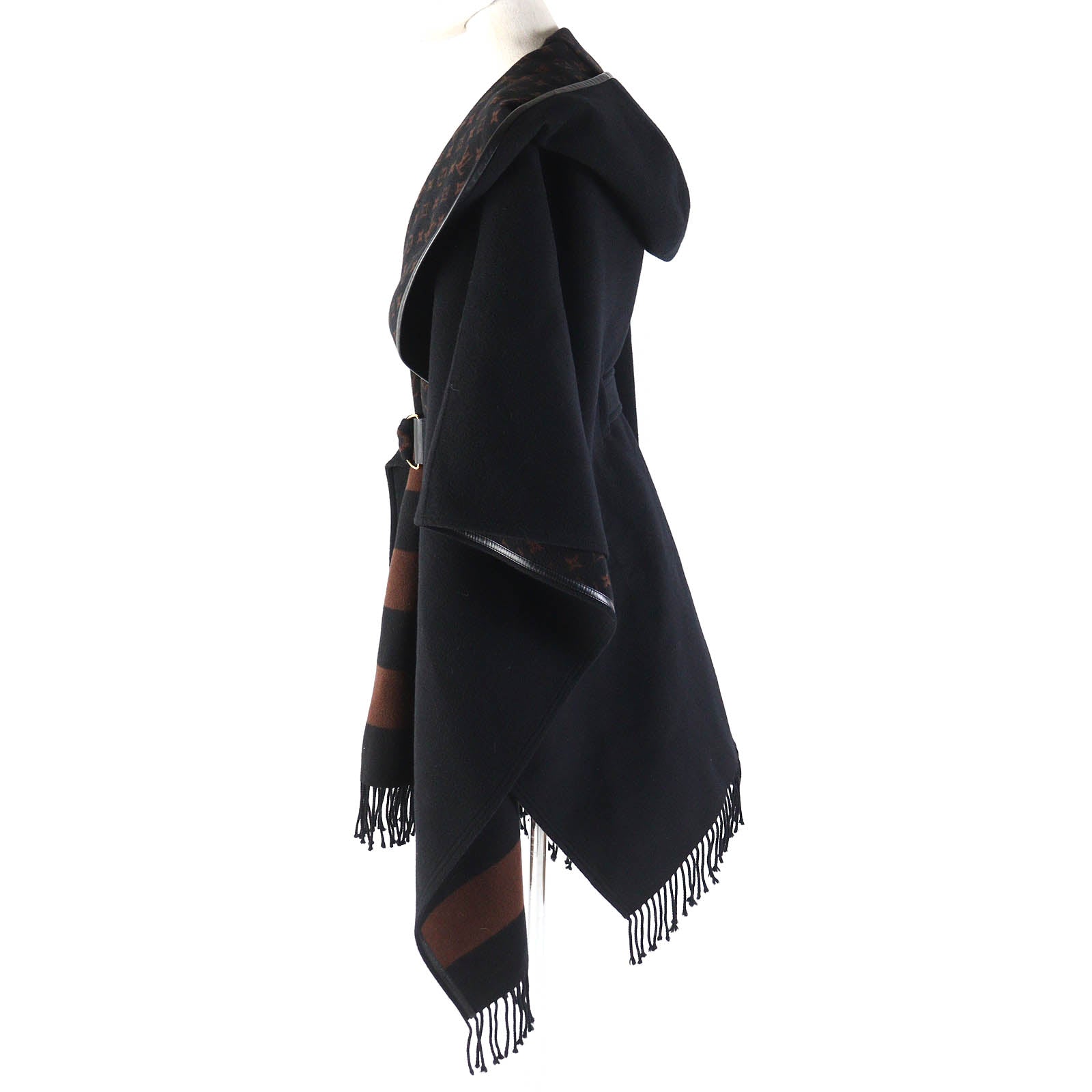 Louis Vuitton Wool Silk Hooded Cape Coat Black