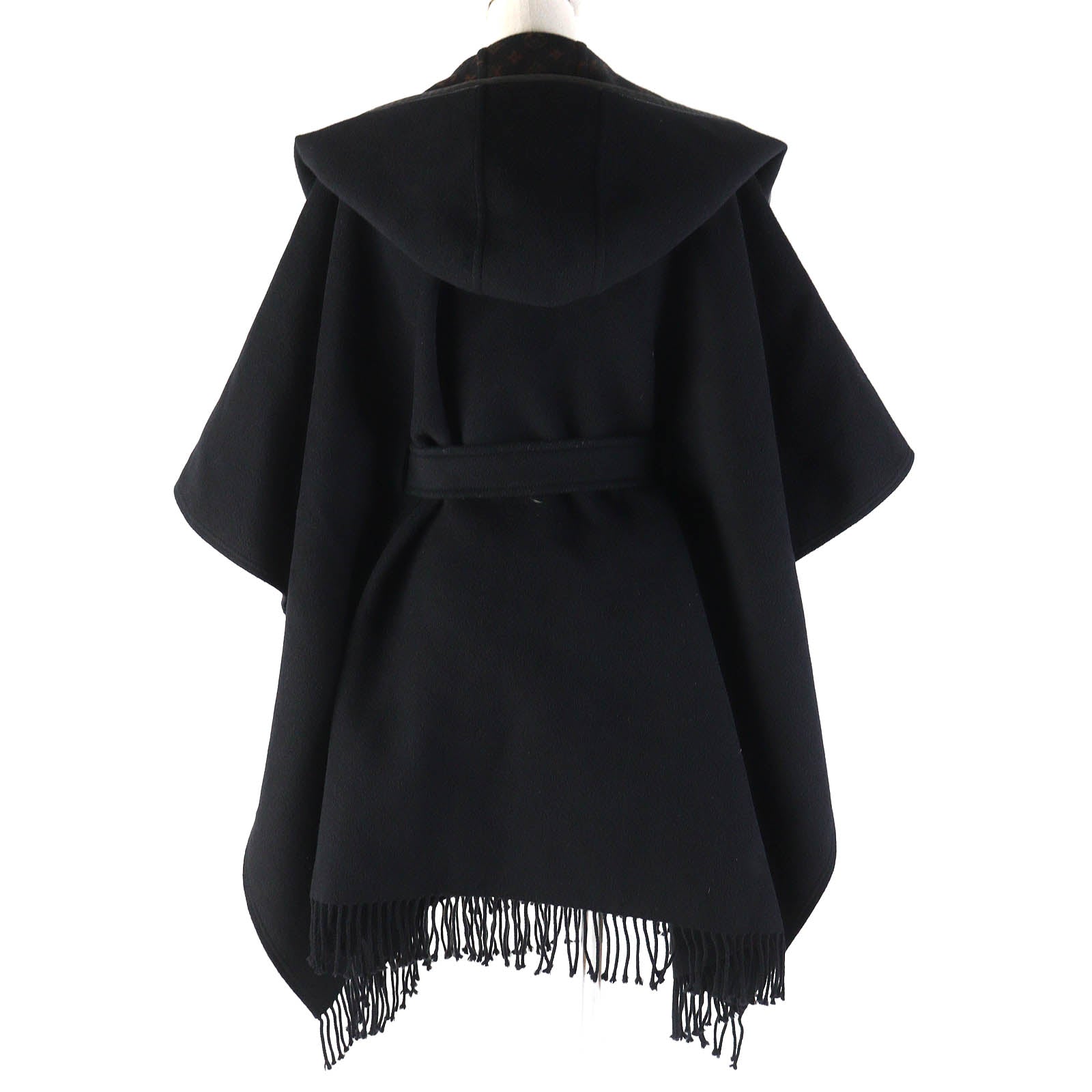 Louis Vuitton Wool Silk Hooded Cape Coat Black