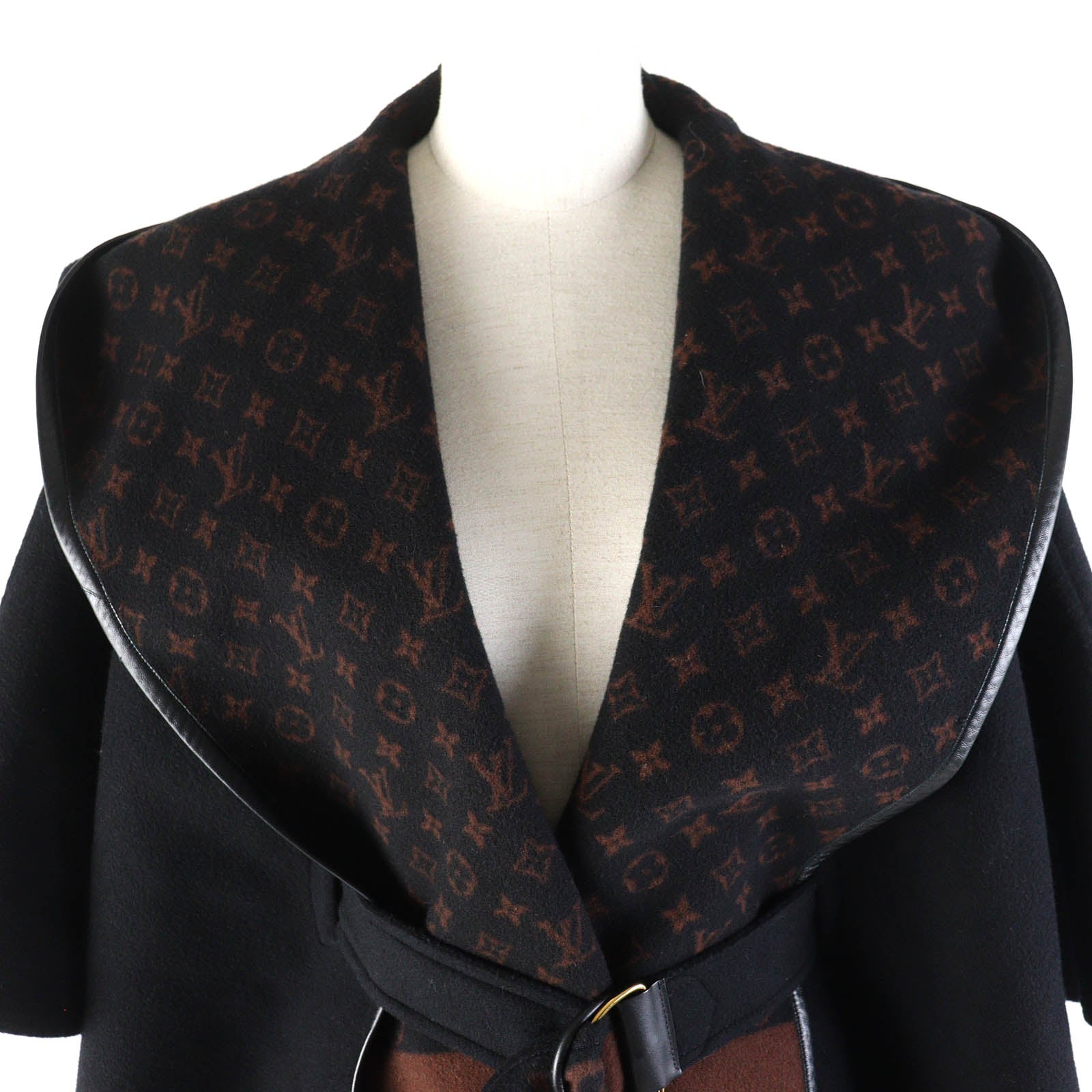 Louis Vuitton Wool Silk Hooded Cape Coat Black