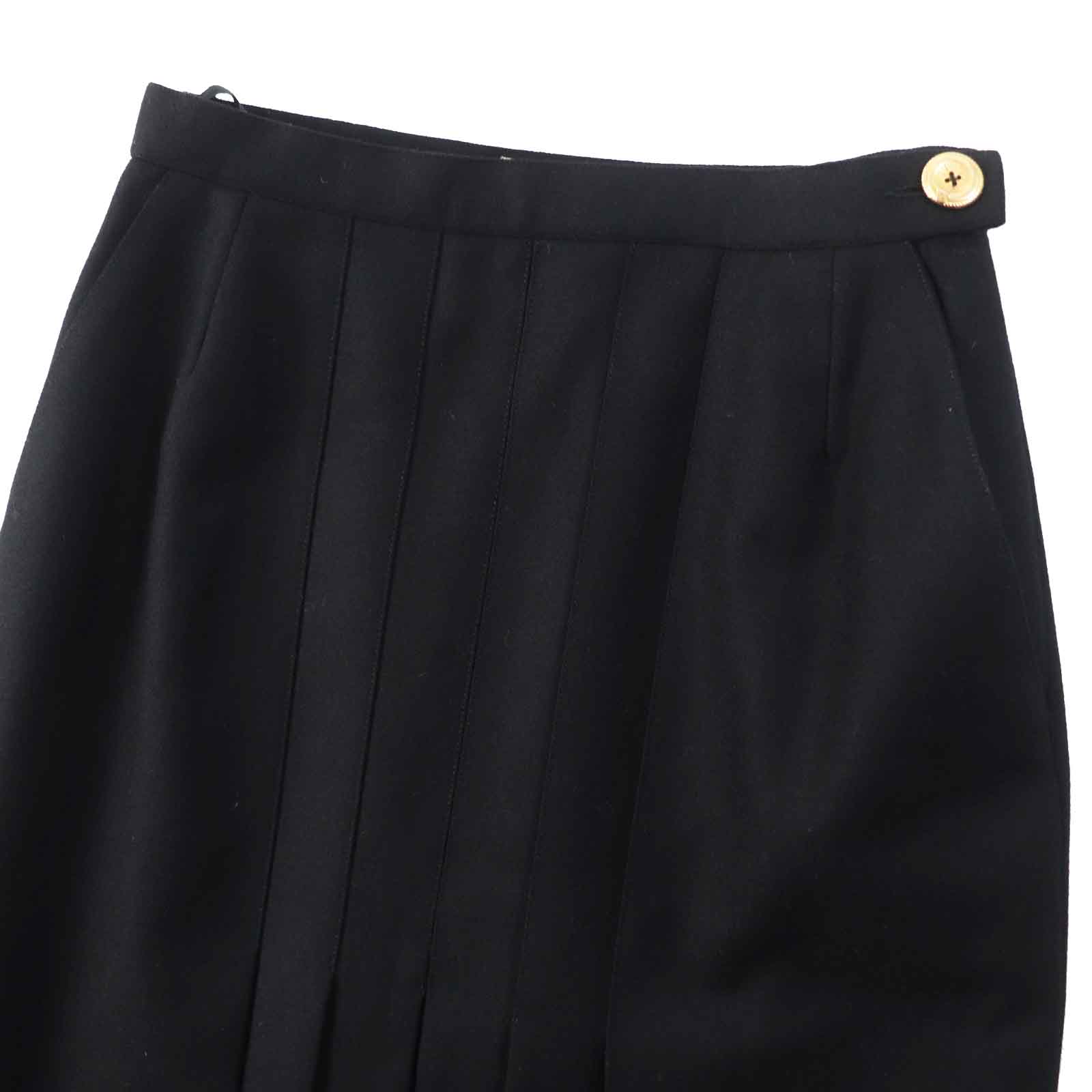 Chanel Wool COCO Mark Gold Button Skirt Black