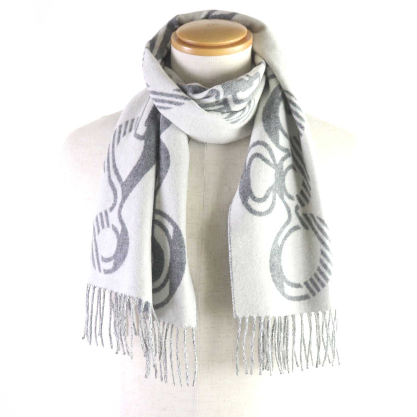 Hermes Cashmere Reversible Fringe Scarf Gray