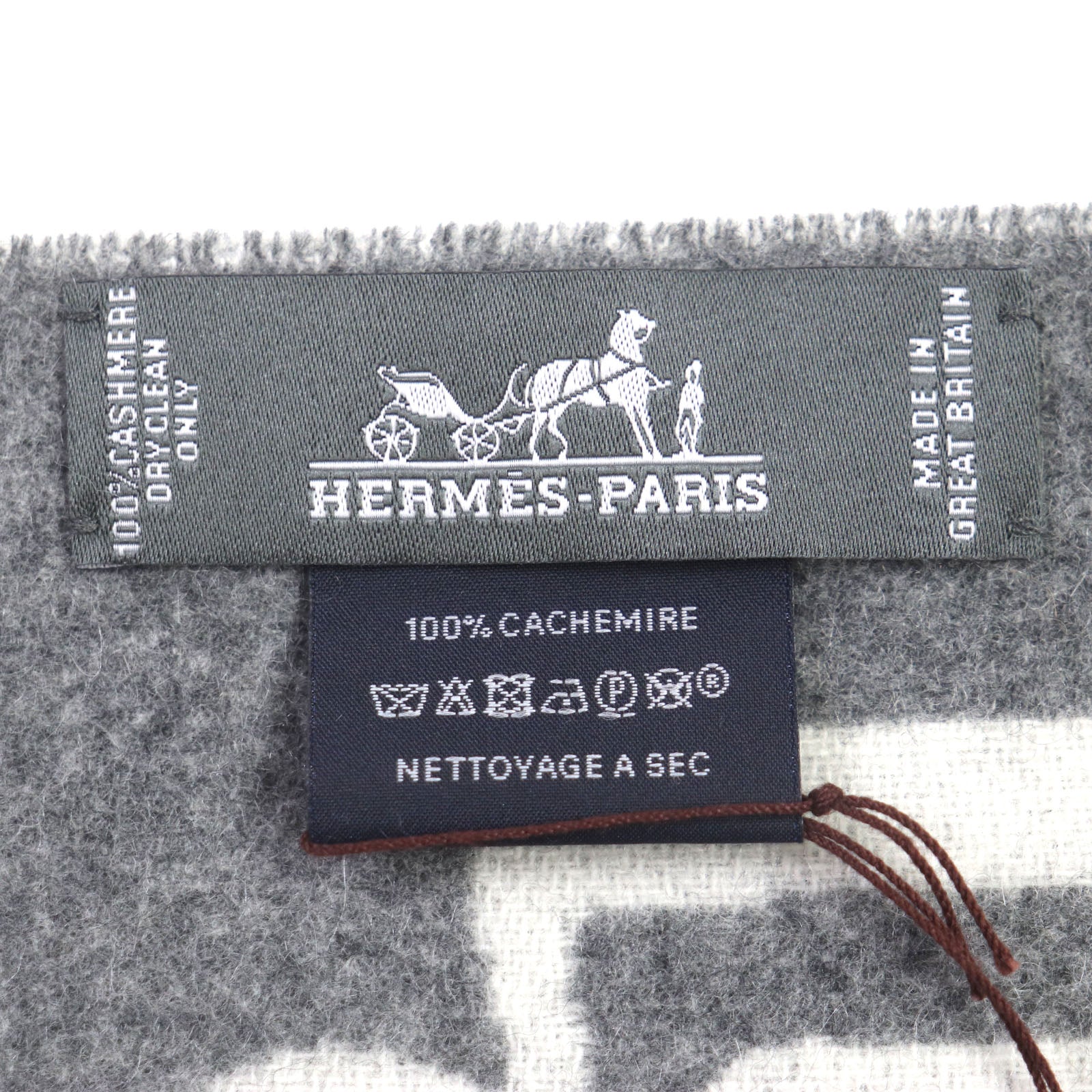 Hermes Cashmere Reversible Fringe Scarf Gray