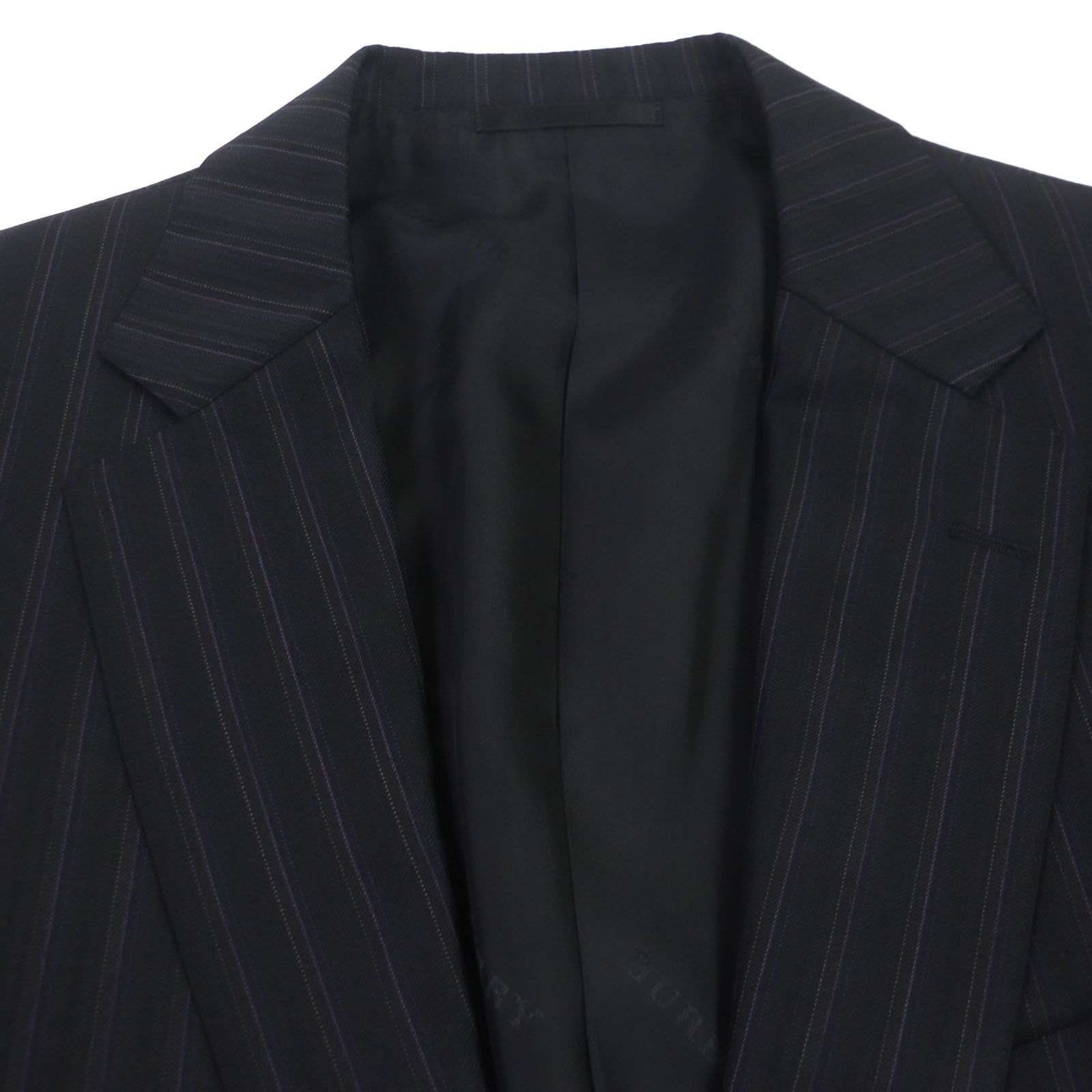 Burberry Wool Silk Striped Suit Black Purple