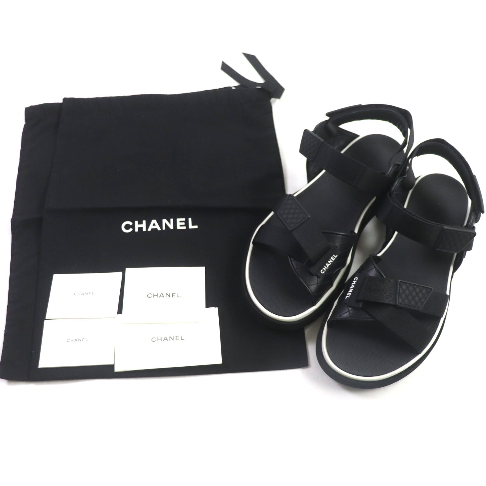 Chanel Leather Velcro Sandals Black 43