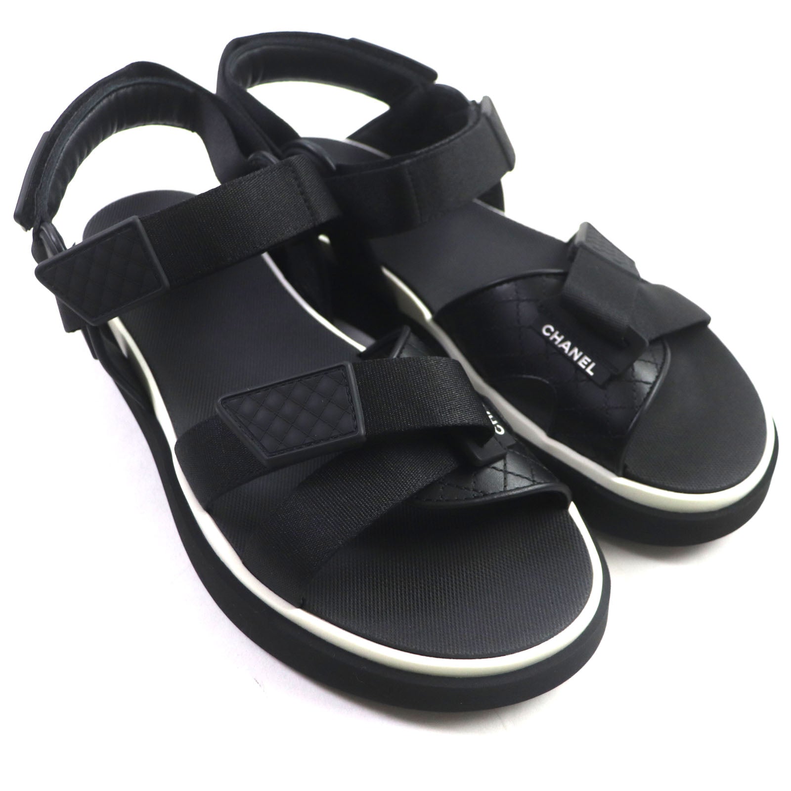 Chanel Leather Velcro Sandals Black 43