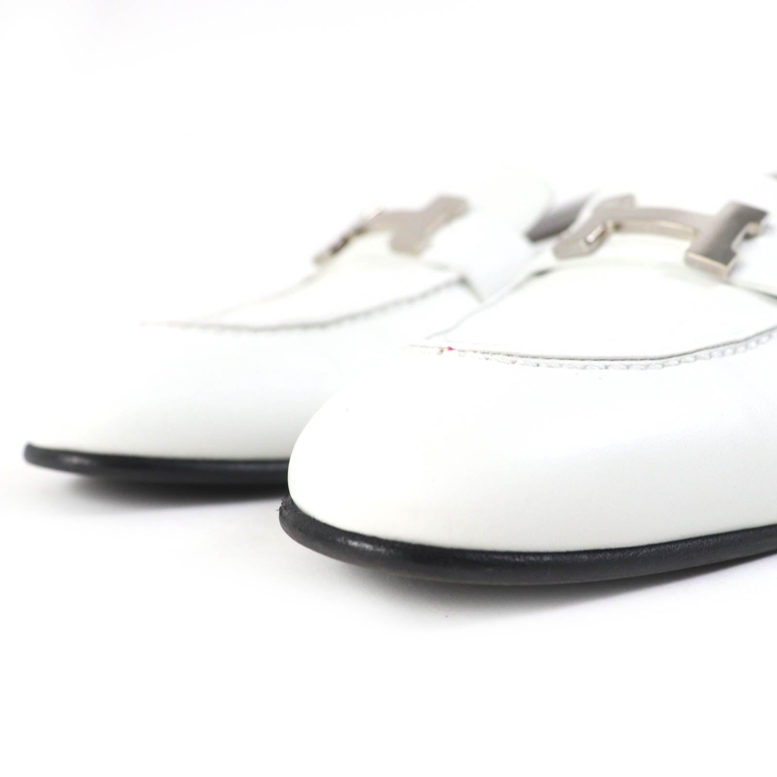 Hermes Constance H Leather Moccasins White 36