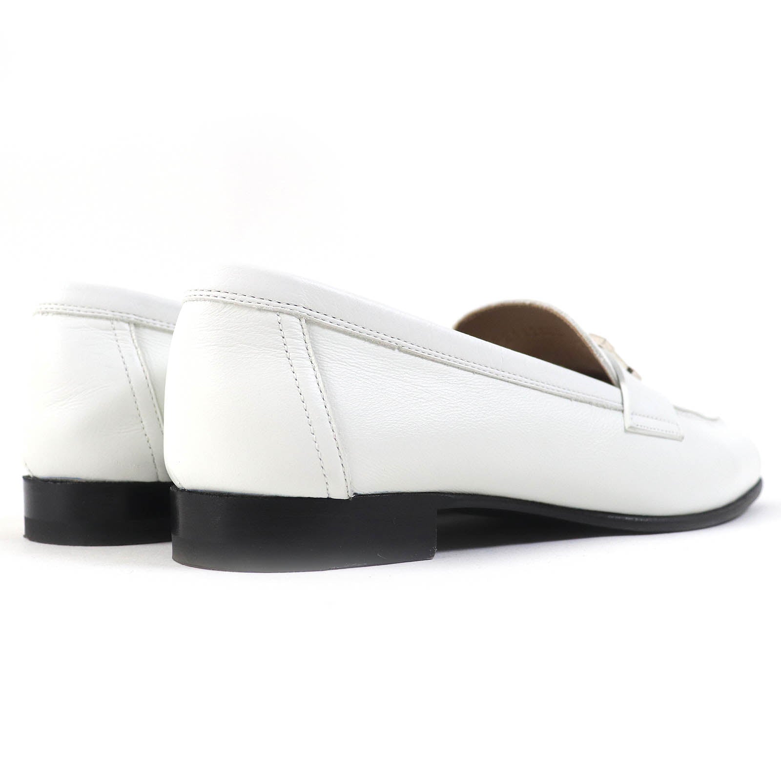 Hermes Constance H Leather Moccasins White 36