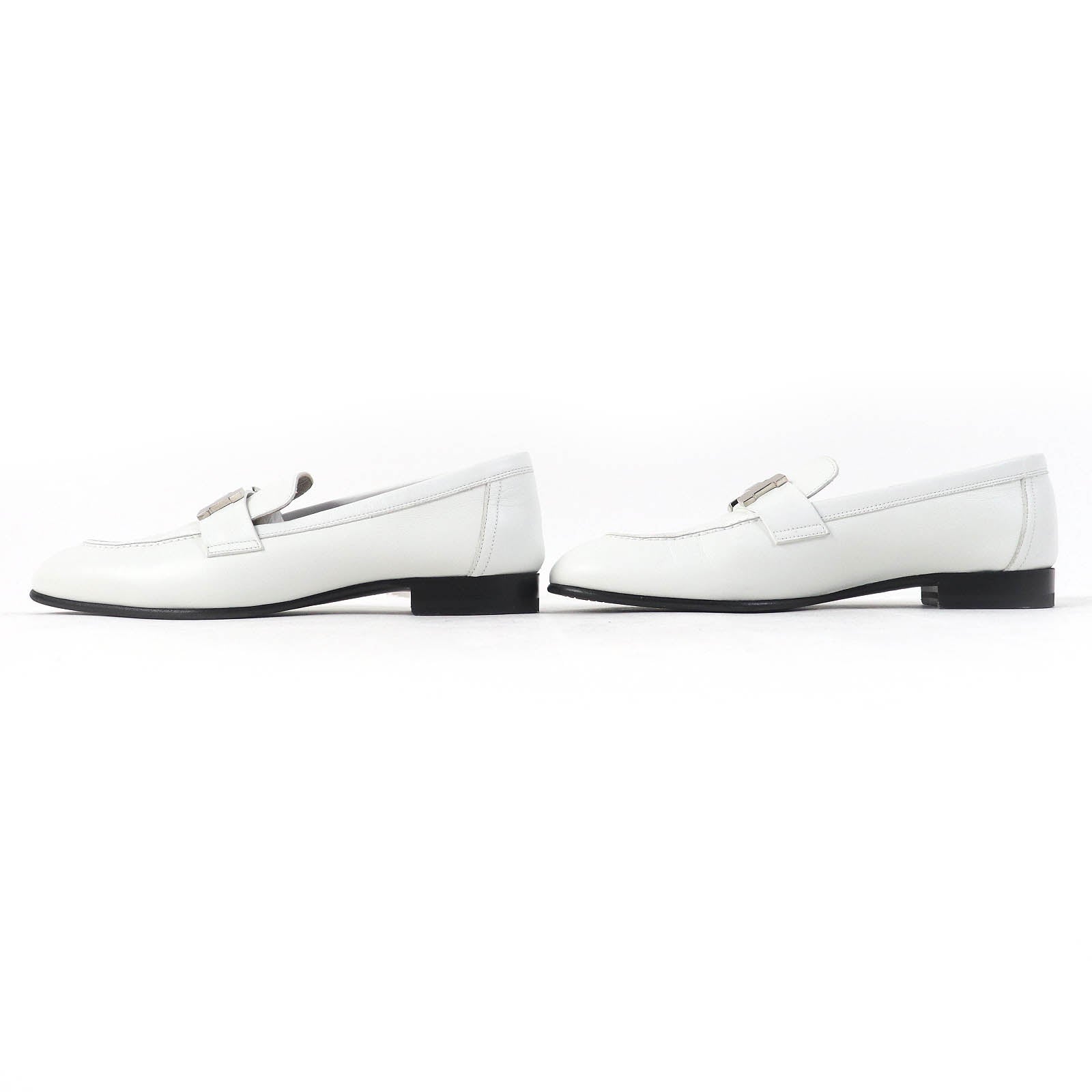 Hermes Constance H Leather Moccasins White 36